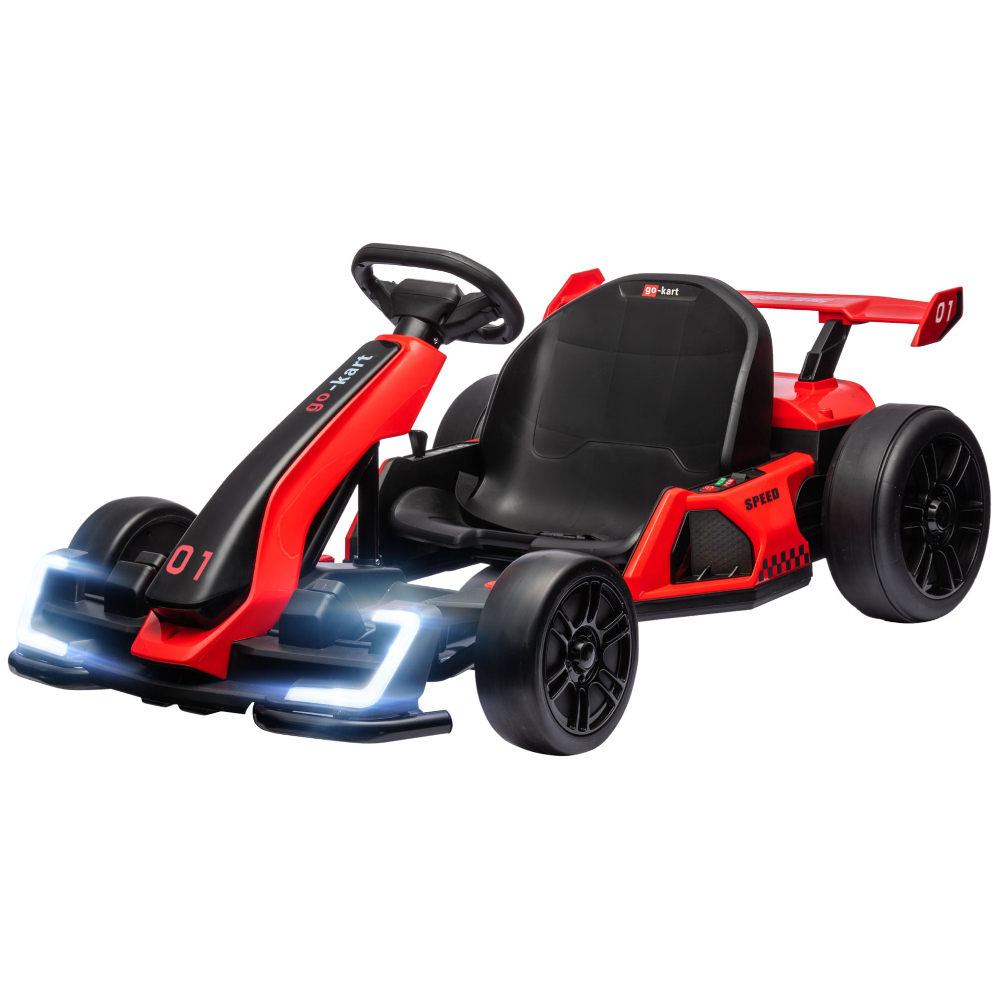 Go-Kart für Kinder, Elektro-Kart mit Hupe und Musikfunktion, verstellbarer Sitz, bis 12 km/h, Kunststoff, Metall, Rot