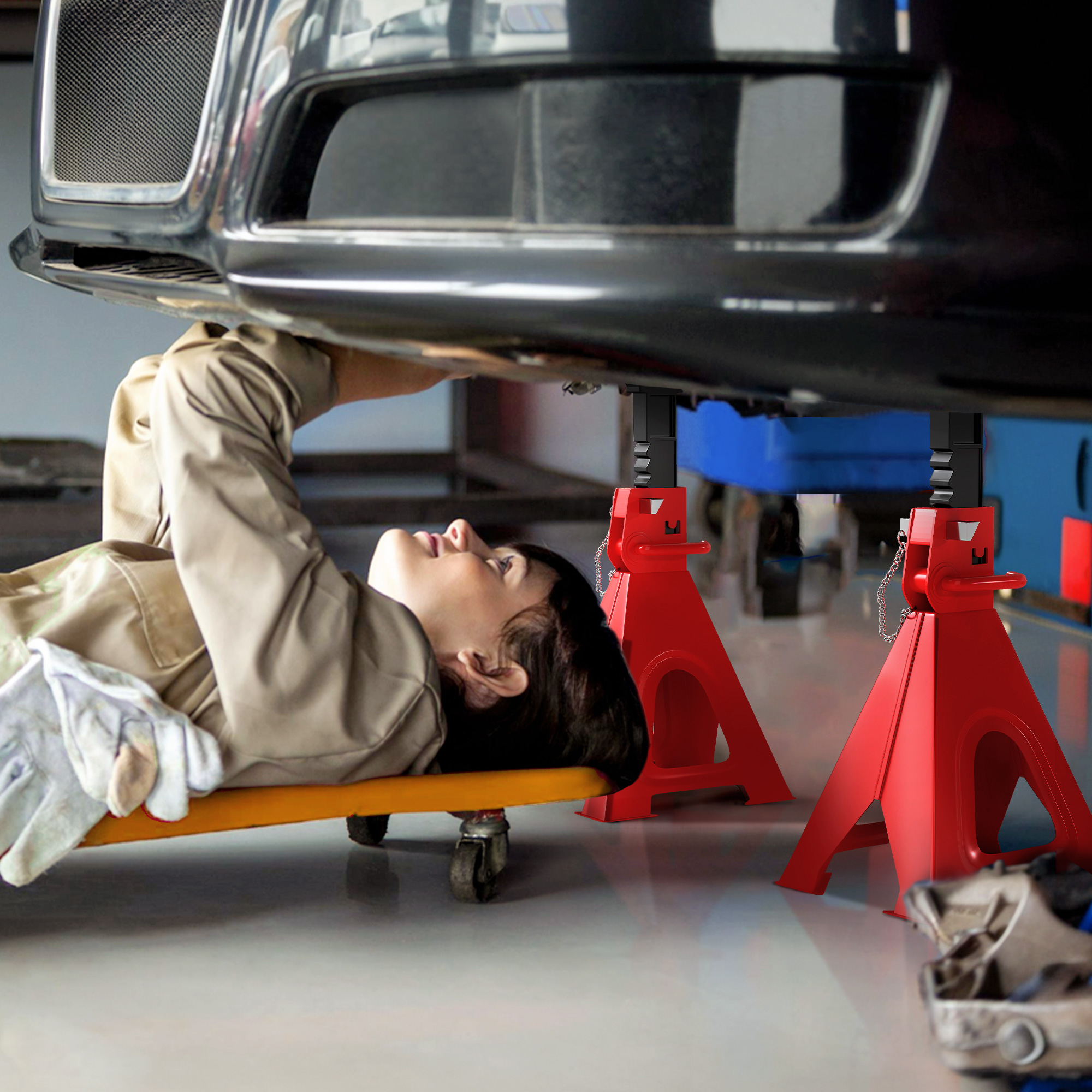 Unterstellbock 6 Tonnen Traglast 2 Stück Stützbock inkl 2 Sicherungssplint Höhenverstellbar Rot