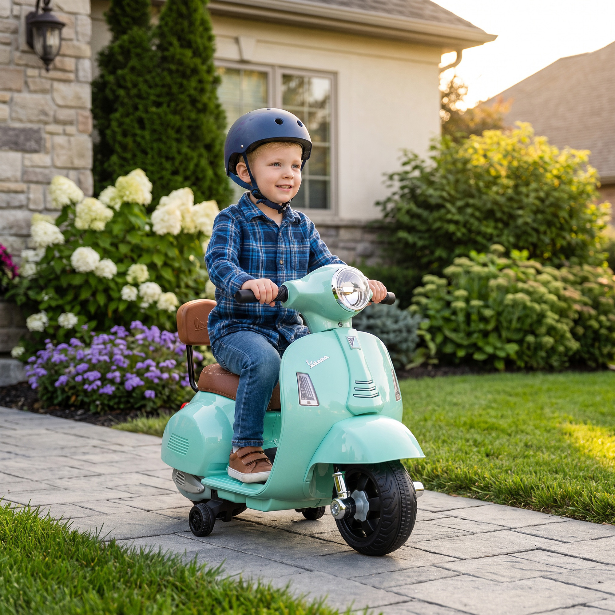 Elektro Motorrad Kinder Mini Vespa GTS 6V Elektromotorrad mit Lithium-Akku Ergonomischer Sitz Rückenlehne 1,5-3 Jahren