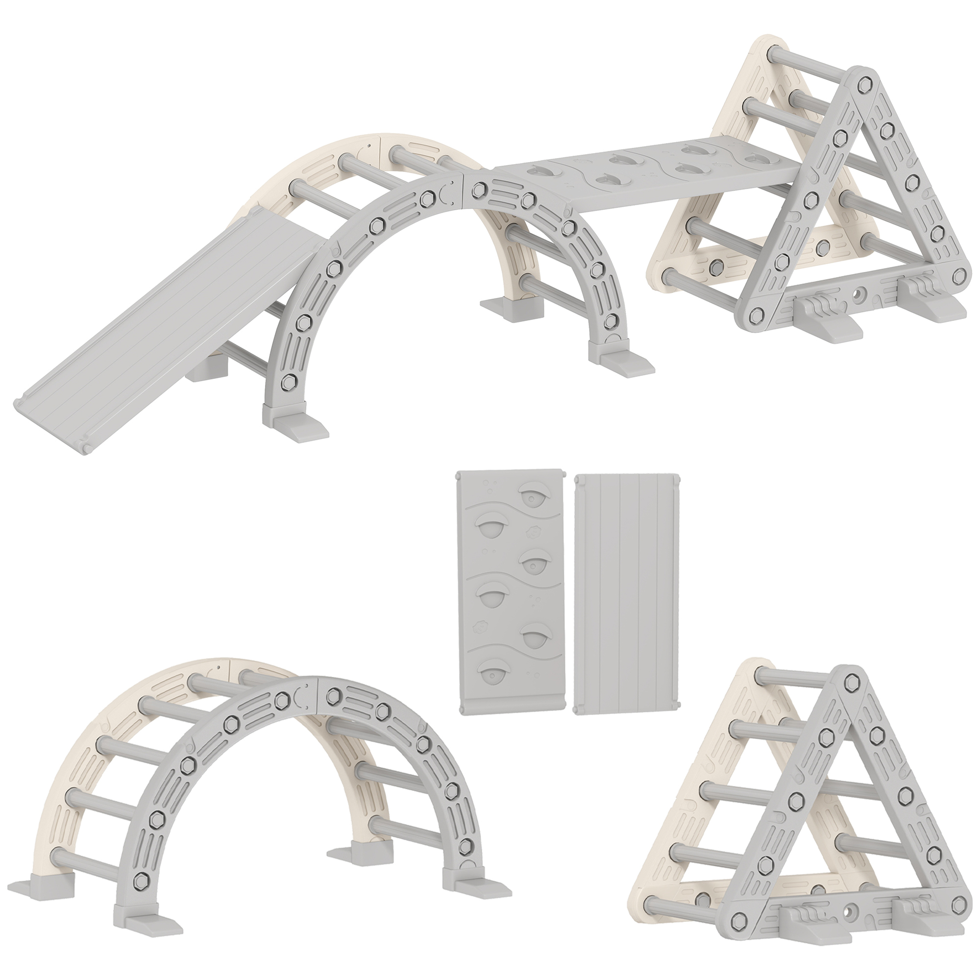 Klettergerüst Indoor, 5 in 1 Kletterdreieck mit Rutsche, Kletterbogen, inkl. doppelseitige Rampe, Spielplatz Indoor für Kinder 18-48 Monate, Grau+Weiß Klettergerüst Indoor, 5 in 1 Kletterdreieck mit Rutsche, Kletterbogen, inkl. doppelseitige Rampe, Spielplatz Indoor für Kinder 18-48 Monate, Grau+Weiß