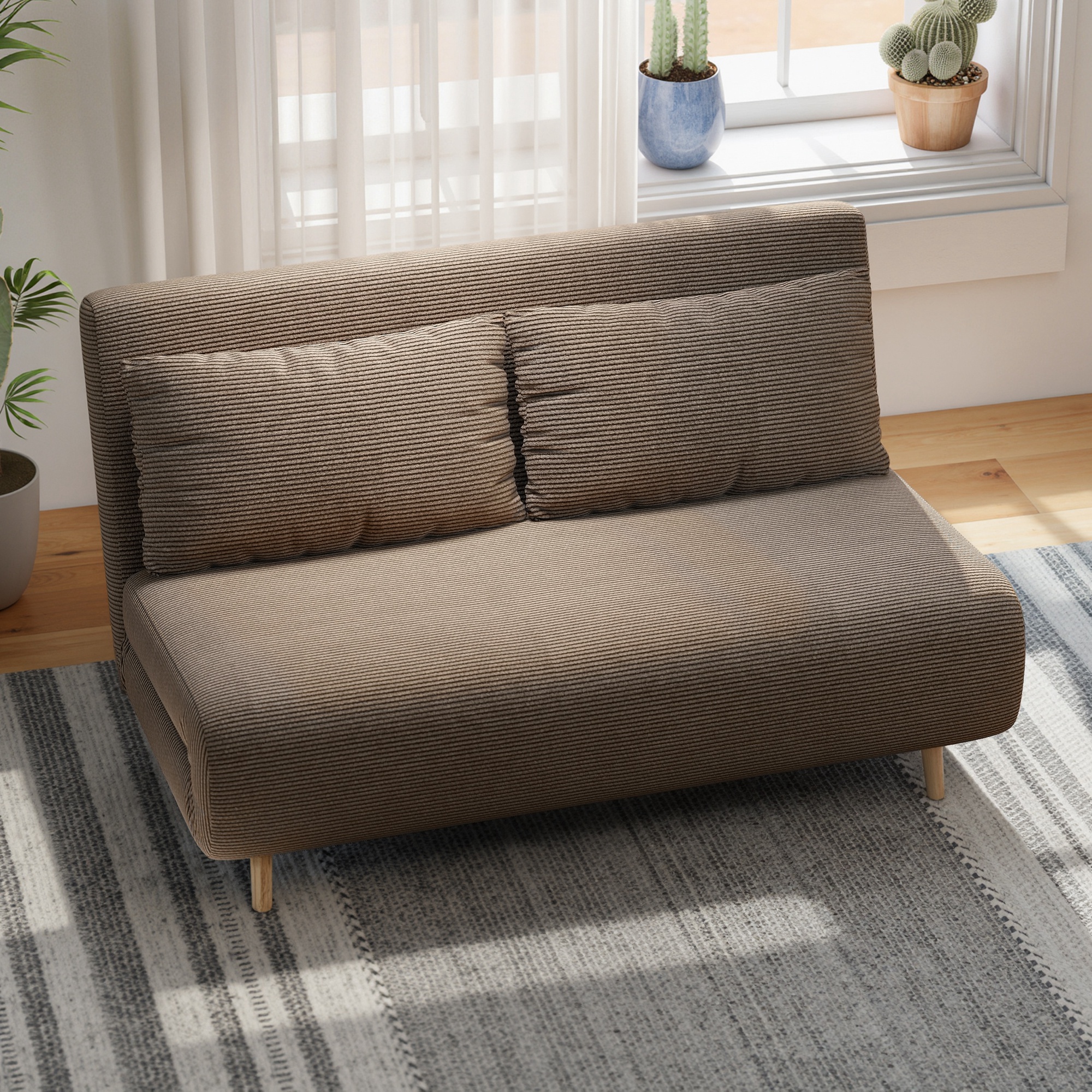 Schlafsofa, Gästebett, 3-fach verstellbare Rückenlehne, Kordoptik, bis 120 kg, 141 x 90 x 81 cm, Dunkelbraun