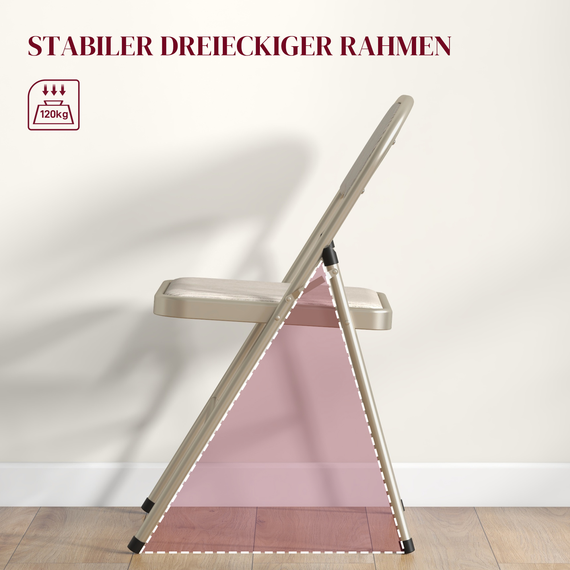 4er-Set Klappstühle, Tragbare Bürostühle, Stahlbeine, Faltstuhl für Büro, Empfang, Wartezimmer, Leinenoptik Beige