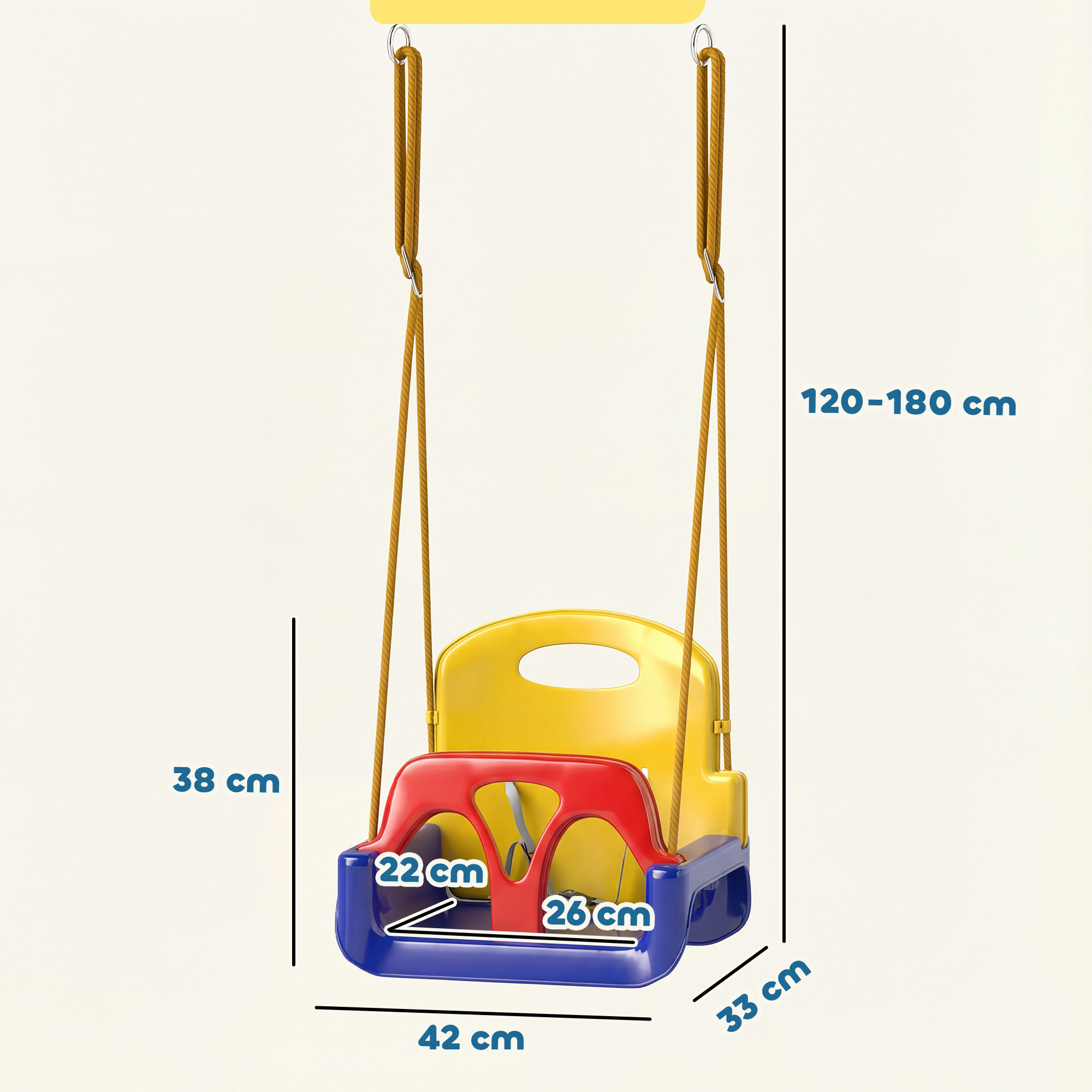 Babyschaukel 3 in 1 verstellbar Kinderschaukel mit Rückenlehne, Anschnallgurt, für Kinder von 9-36 Monaten, Dunkelblau