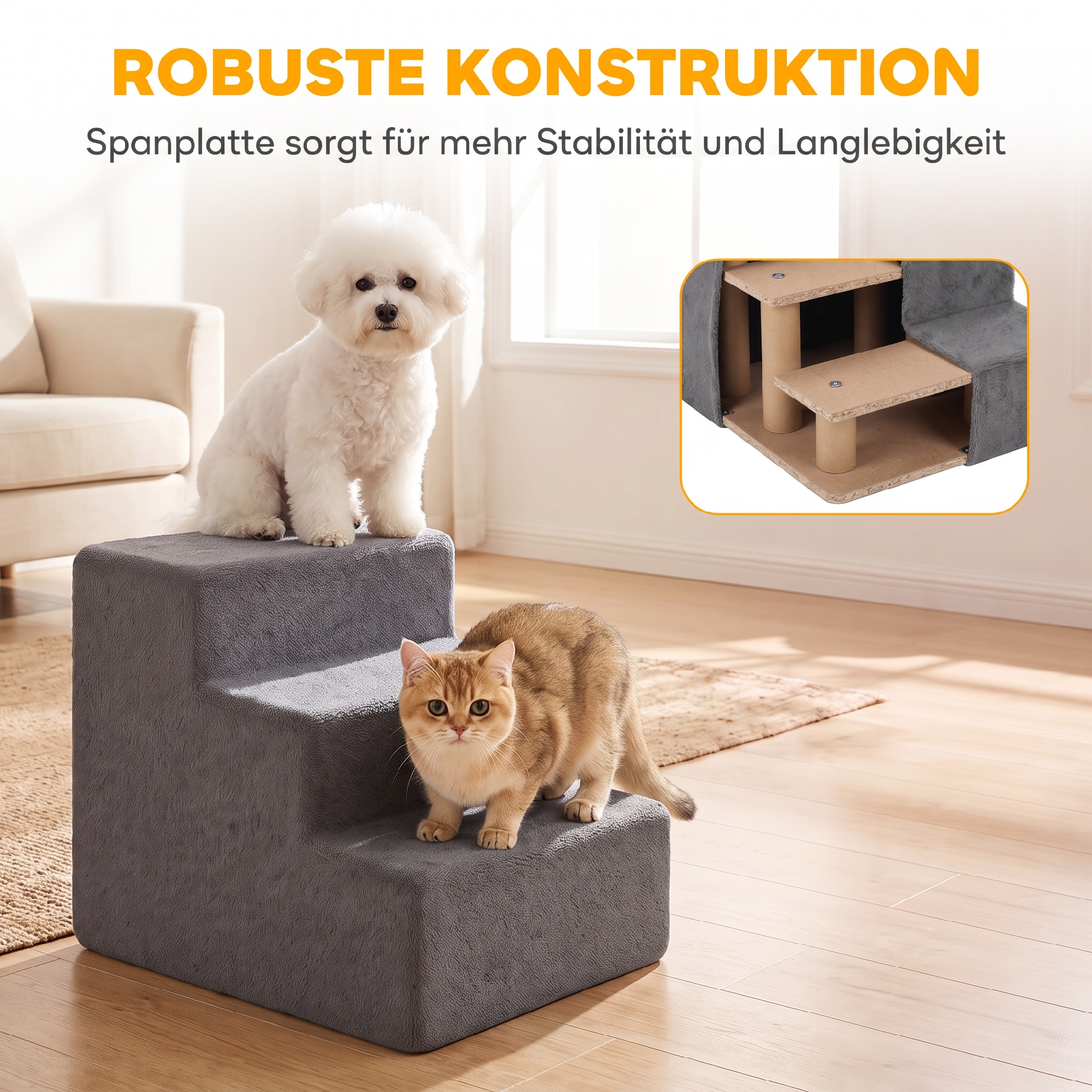 Hundetreppe 3-Stufig Abnehmbarer Bezug Für Kleine Hunde 35 cm Dunkelgrau