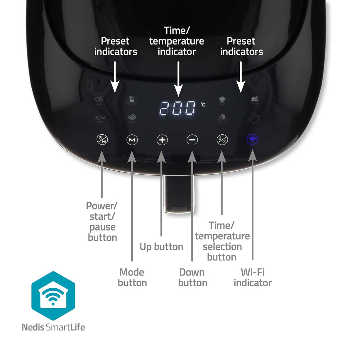 SmartLife Heißluftfritteuse | Wi-Fi | 7,2 l | Timer: 60 min | Anzahl voreingestellter Programme: 8 | Digital | Android? / IOS | schwarz