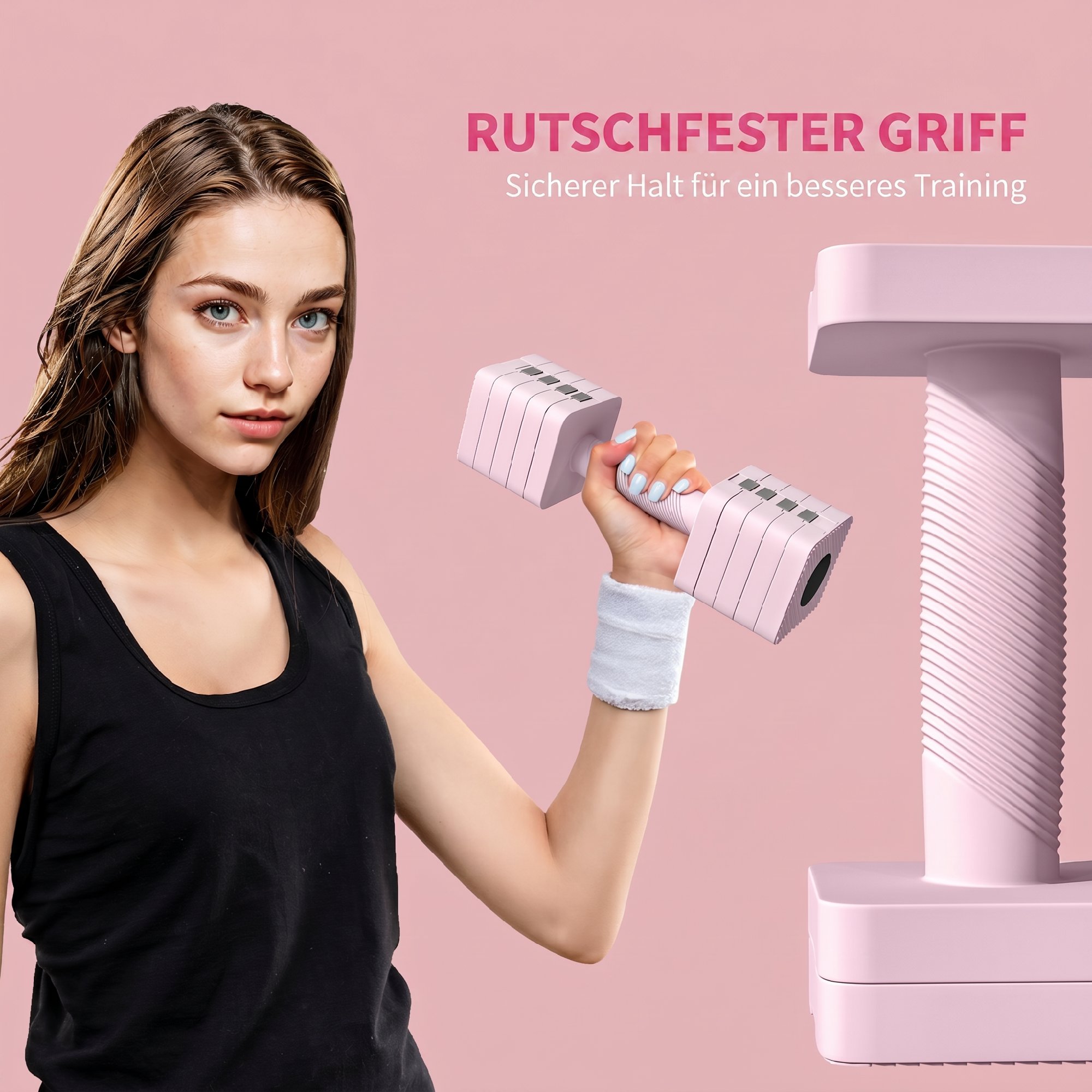 verstellbare Hantel, 2 x 5kg Hanteln mit rutschfest Griff, Quadratisch Kurzhantelset aus Stahl Rosa