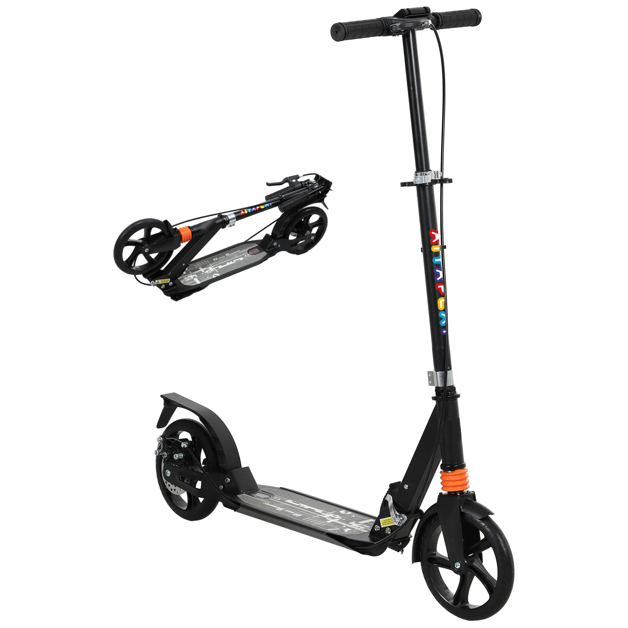 Roller Kinder Scooter mit verstellbaren Griffen klappbarer Kinderroller für Kinder 6-12 Jahre 94 x 36 x 88-103cm Schwarz