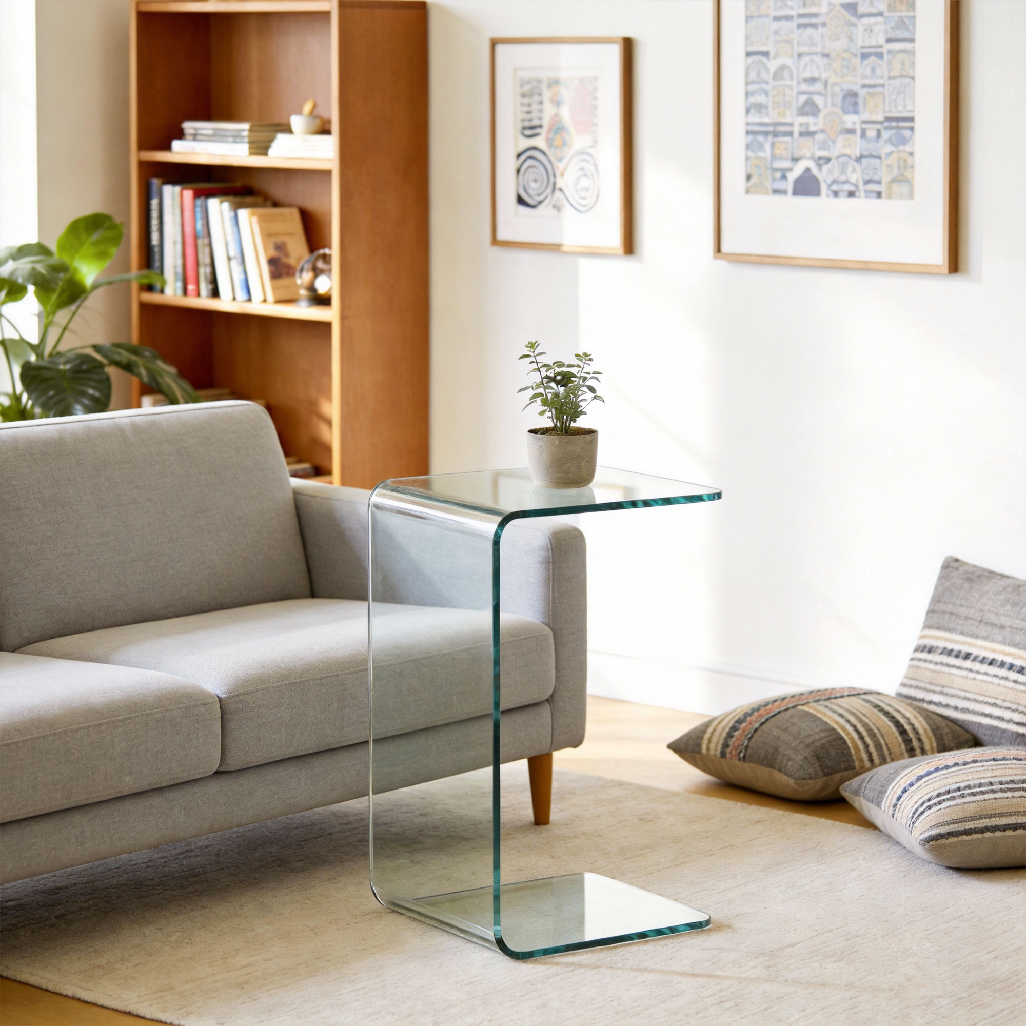 Stabiler Couchtisch aus Glas, einteiliges Design, schlicht und modern, 80 x 45 x 35 cm, Transparent