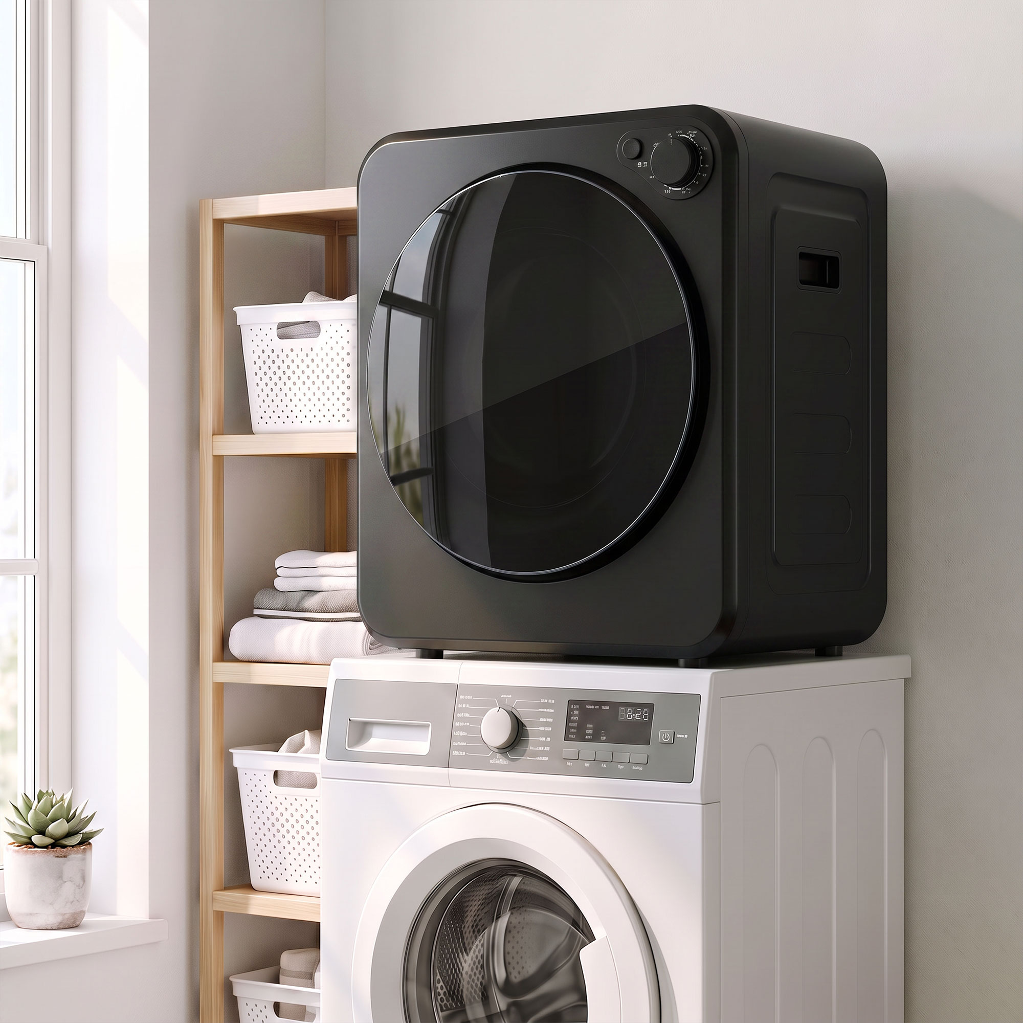 Mini Wäschetrockner 4 kg mit 5 Programme bis zu 60℃ 800W/400W Ablufttrockner mit Edelstahltrommel Schwarz