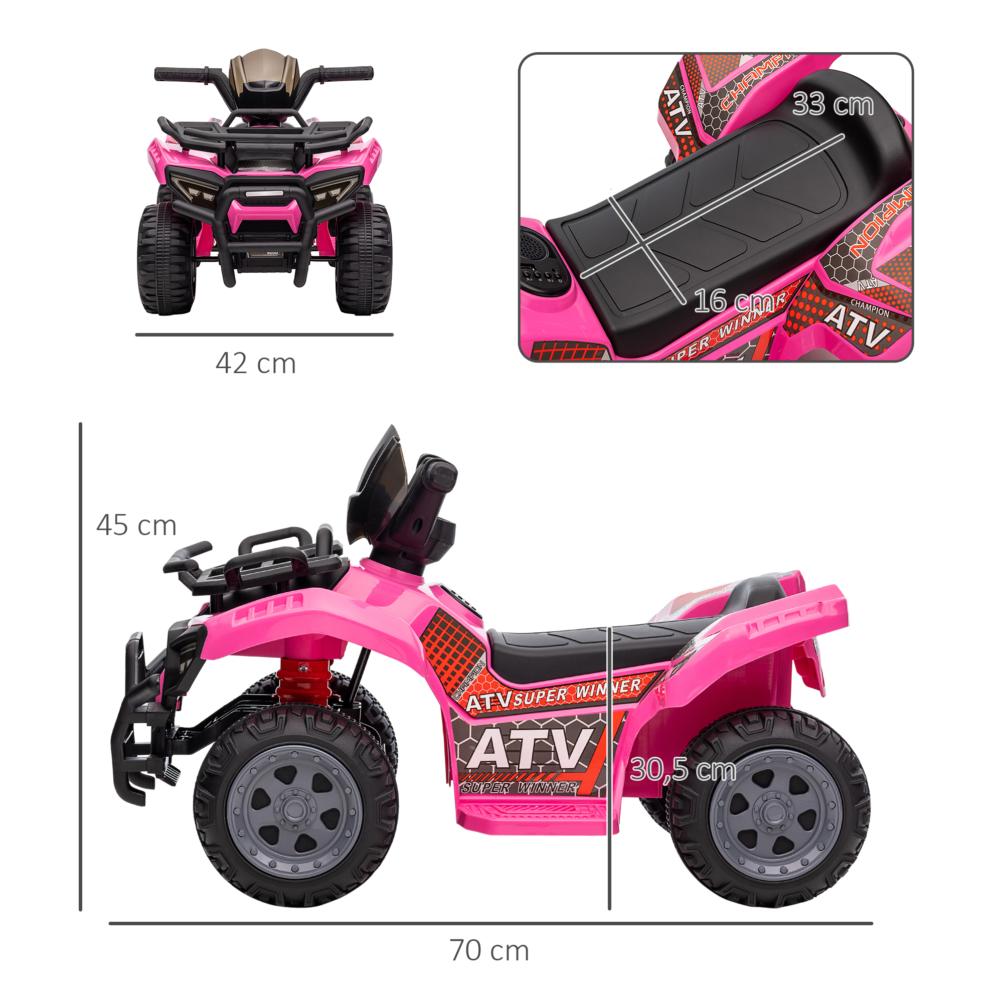 Kinder Quad Elektro 6V Kinderquad mit Vorwärtsfunktion, Musik, Elektro-Quad für Kinder 1,5-3 Jahre Rosa