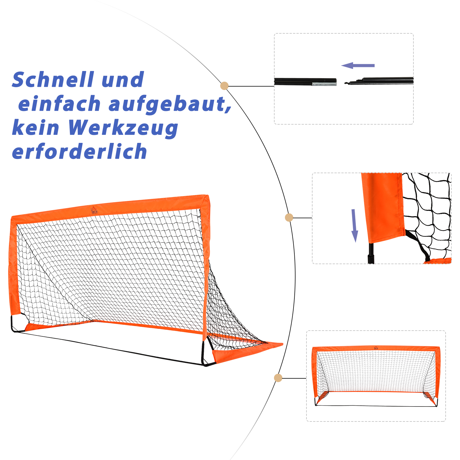 Fußballtor Set, leicht, einfache Montage, Tragetasche, Stahlrohre, 183x90x90 cm, Orange