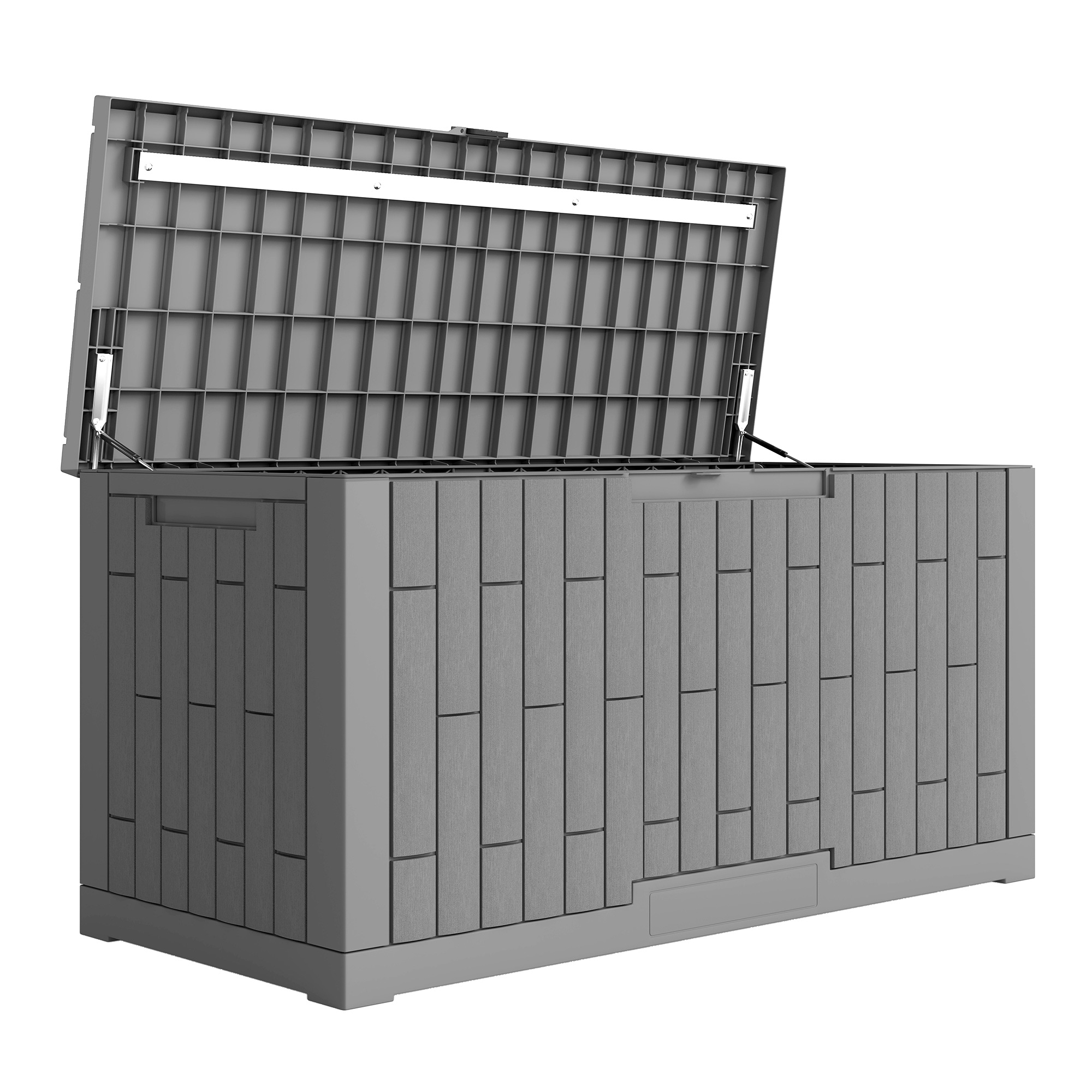 Gartenbox 379 Liter Wasserdicht Abschließbar UV-beständig Auflagenbox mit Holzoptik für Garten 122,5x56x62cm Grau