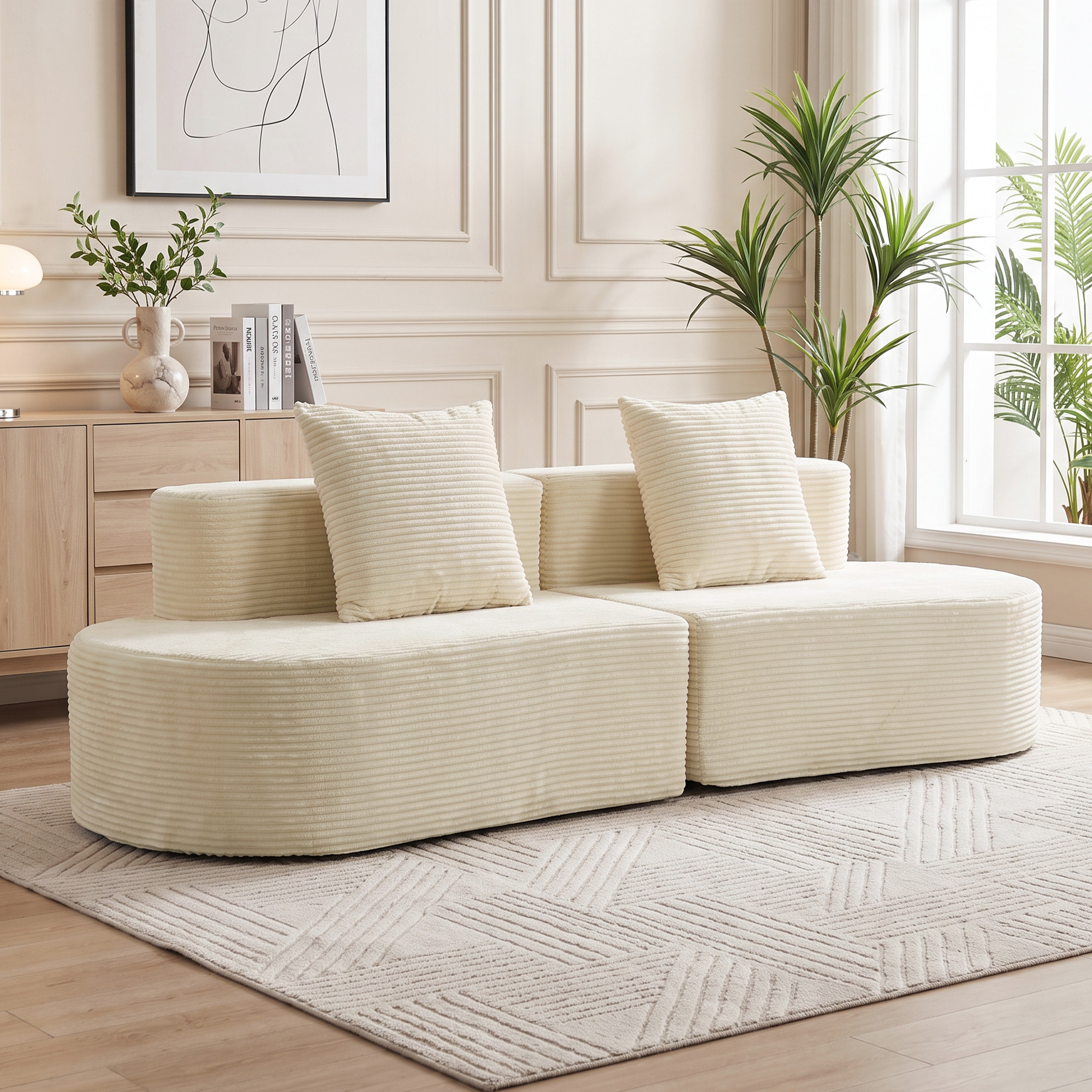 3-Sitzer-Sofa, modulares Cloud-Sofa ohne festen Rahmen, breite & tiefe Sitzfläche, Federpolsterung, Kordbezug, Beige