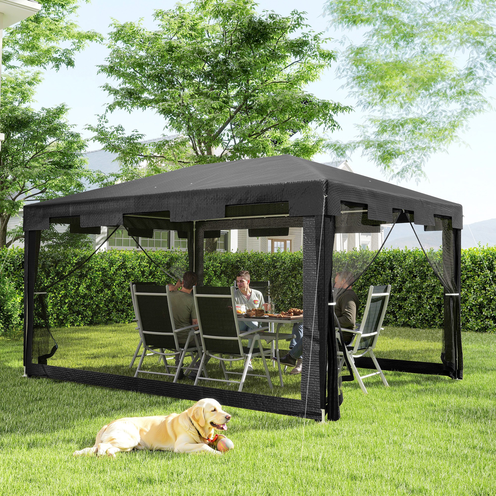 Pavillon Gartenzelt 3 x3 m Pavillon, wetterbeständig, faltbar, 395cm x 295cm x 255 cm, Schwarz