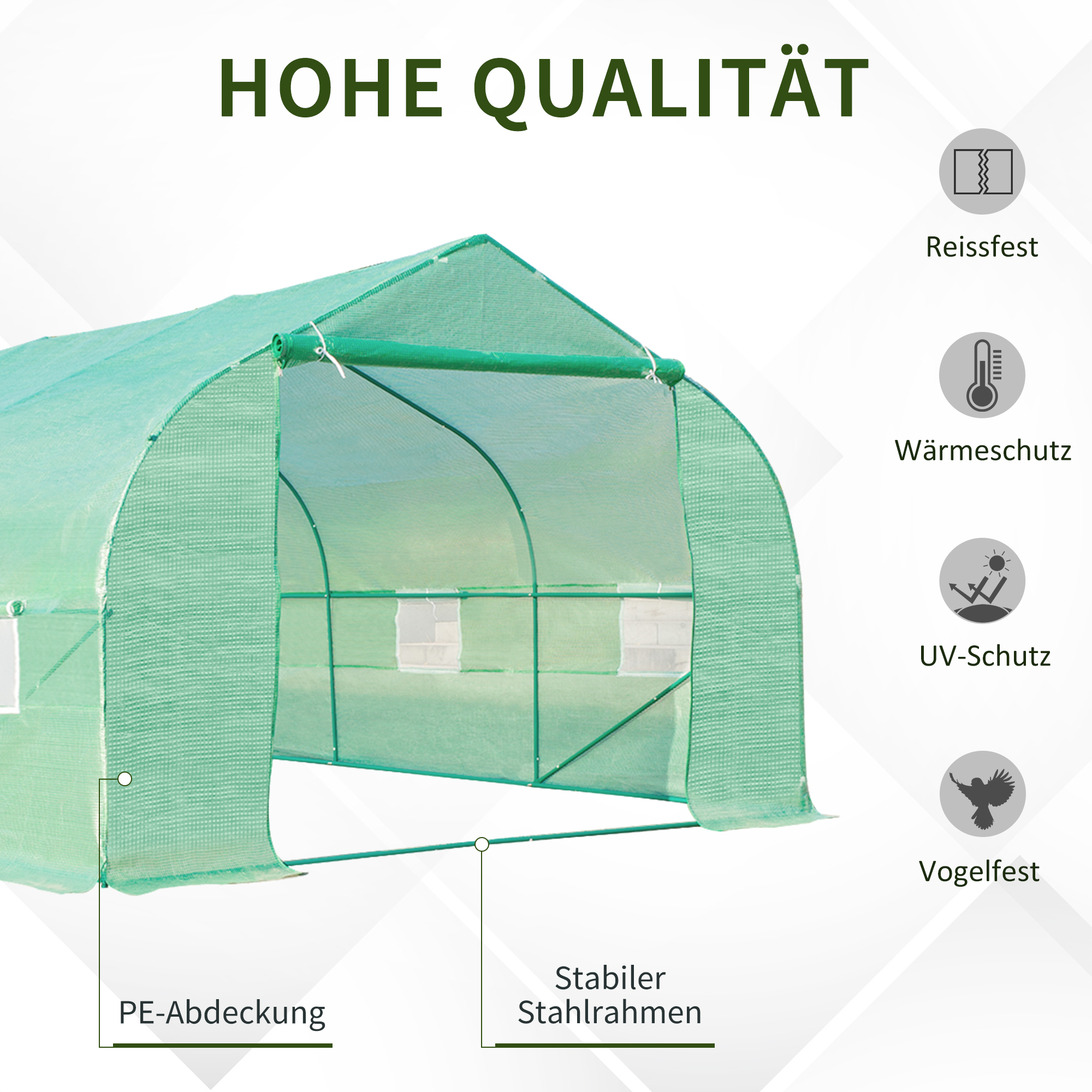 Folien Gewächshaus Foliengewächshaus Treibhaus Frühbeet Pflanzenhaus Tomatenhaus Giebeldach 595 × 300B × 200H cm