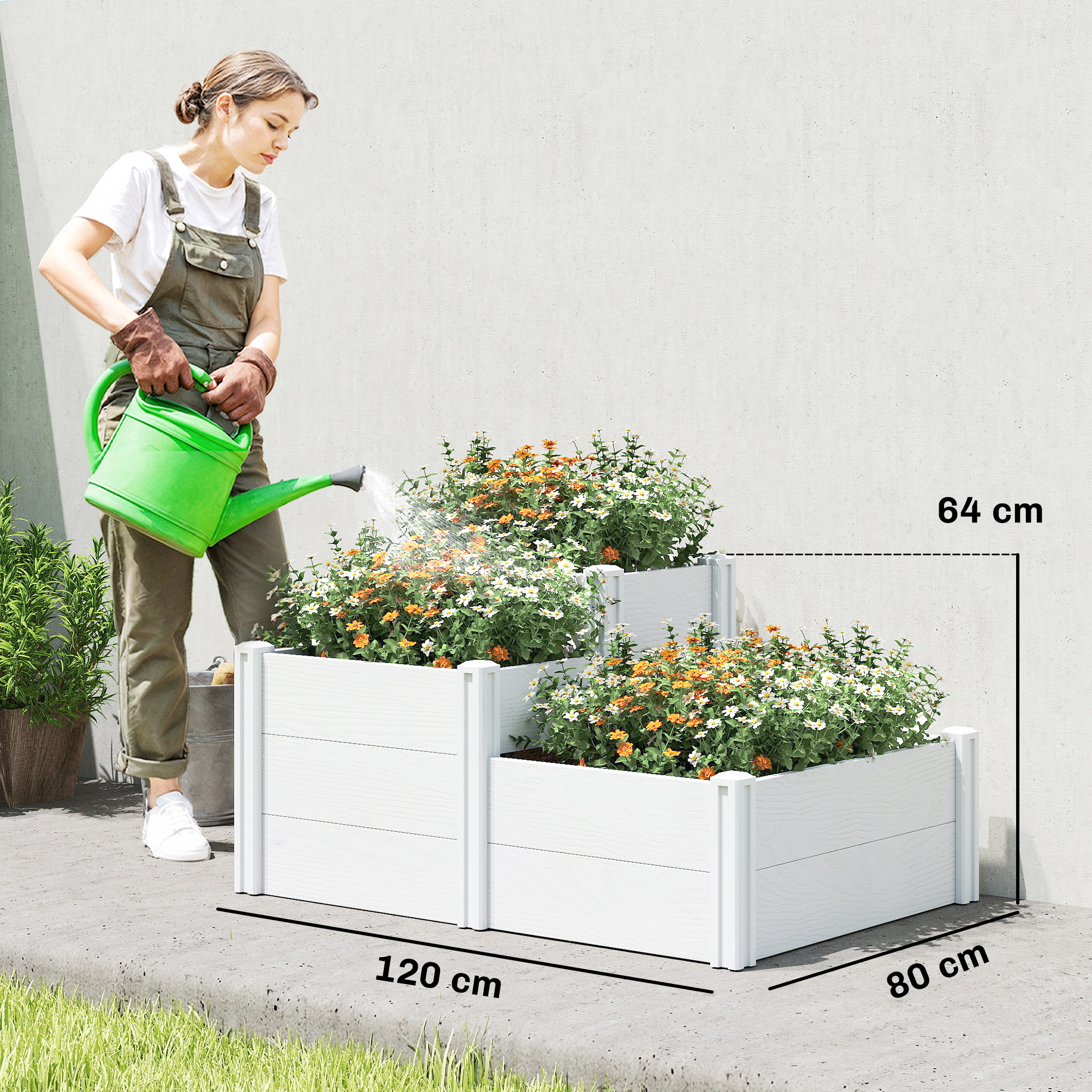 Hochbeet 3-stufig Stapelbar Gartenbeet mit Offenem Boden, modulares Kräuterbeet DIY Montage Kunststoff