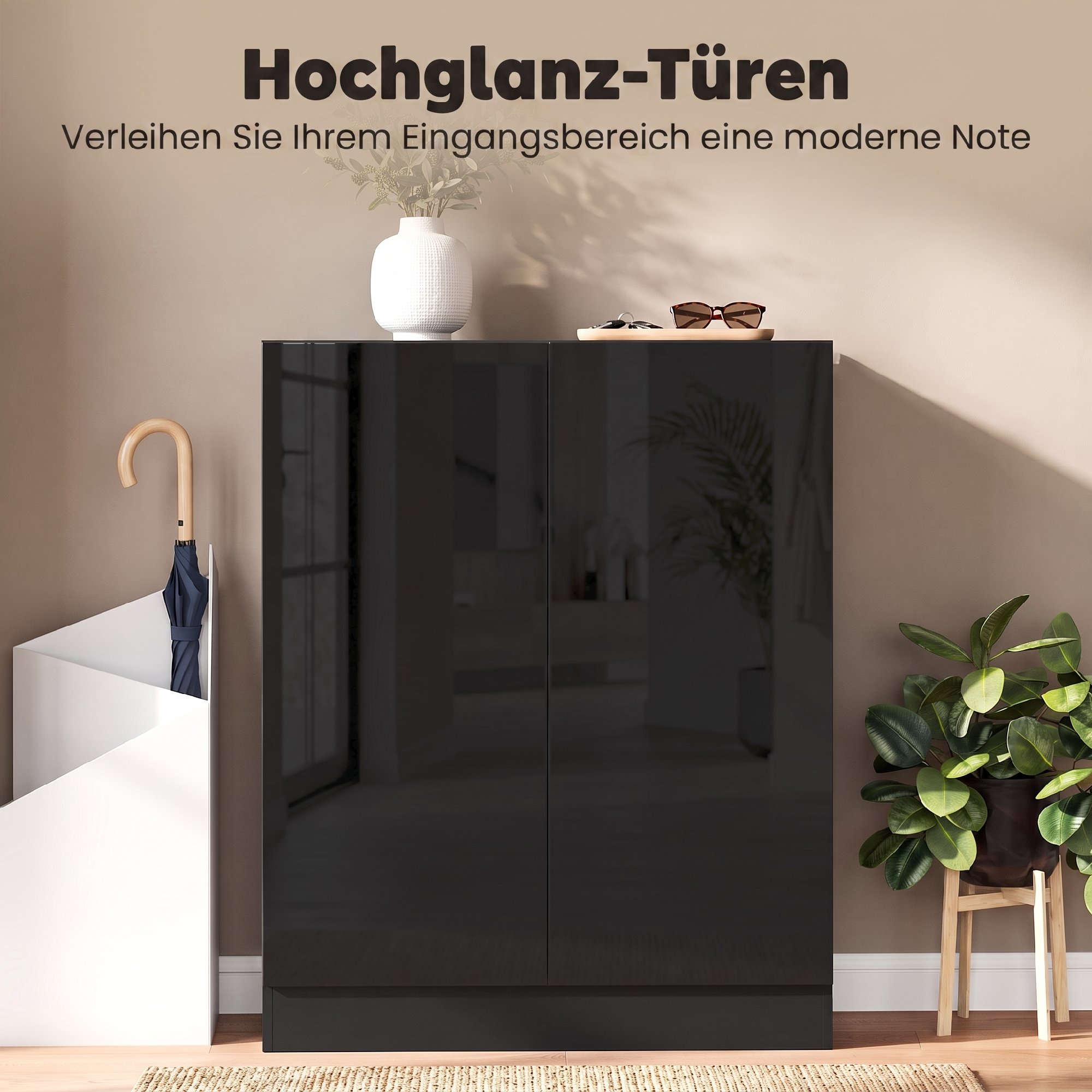 5-stufiger Schuhschrank für 20 Paar Schuhe, verstellbare Regale, für Eingangsbereich, Flur, Schwarz