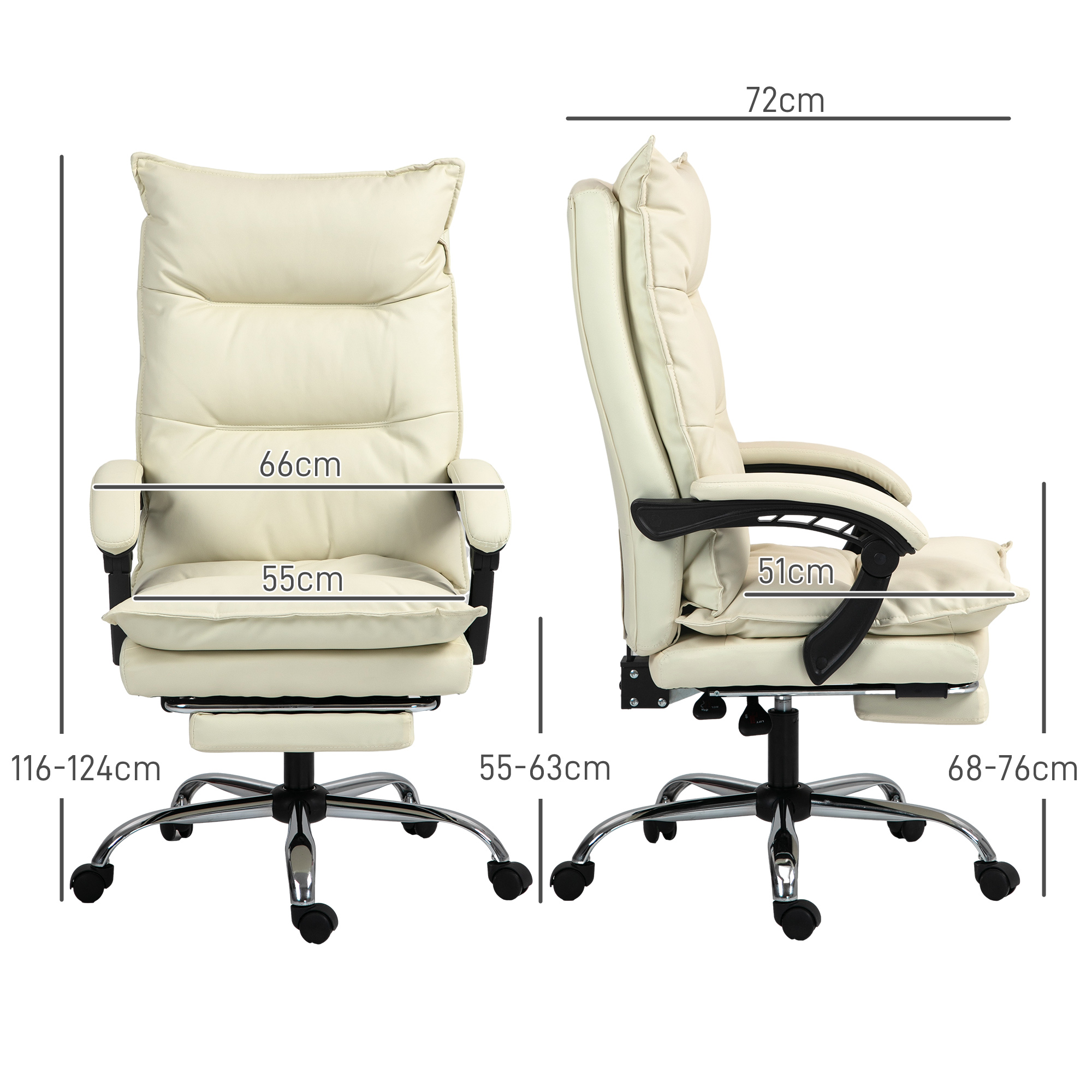 Bürostuhl, verstellbare Sitzhöhe, Fußstütze, Kunstleder, bis 135 kg, Metallbasis, 66x72x116-124cm, Beige