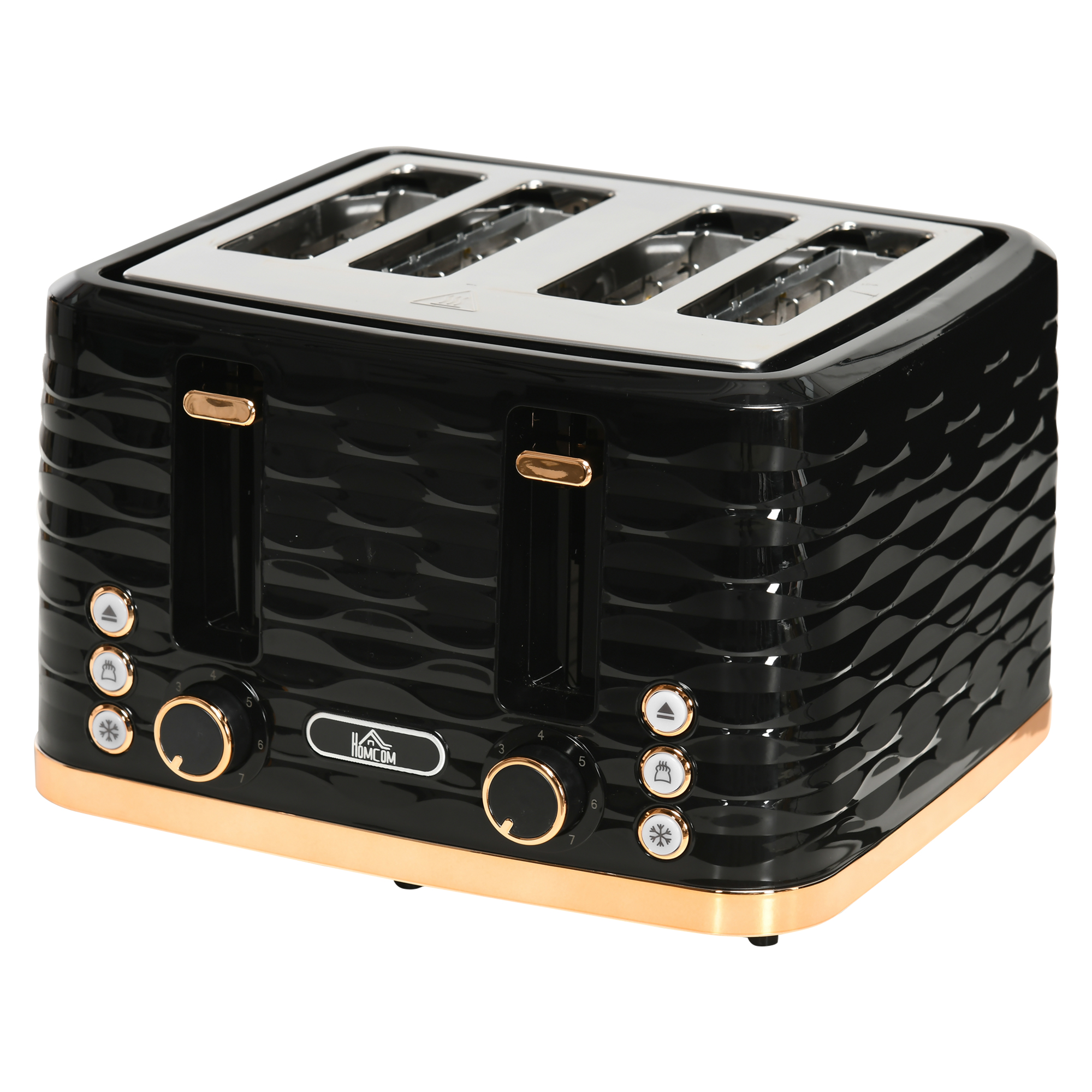 4-Scheiben-Toaster, wellenförmiges Design, mehrere Funktionen, Krümelfach, Schwarz 4-Scheiben-Toaster, wellenförmiges Design, mehrere Funktionen, Krümelfach, Schwarz
