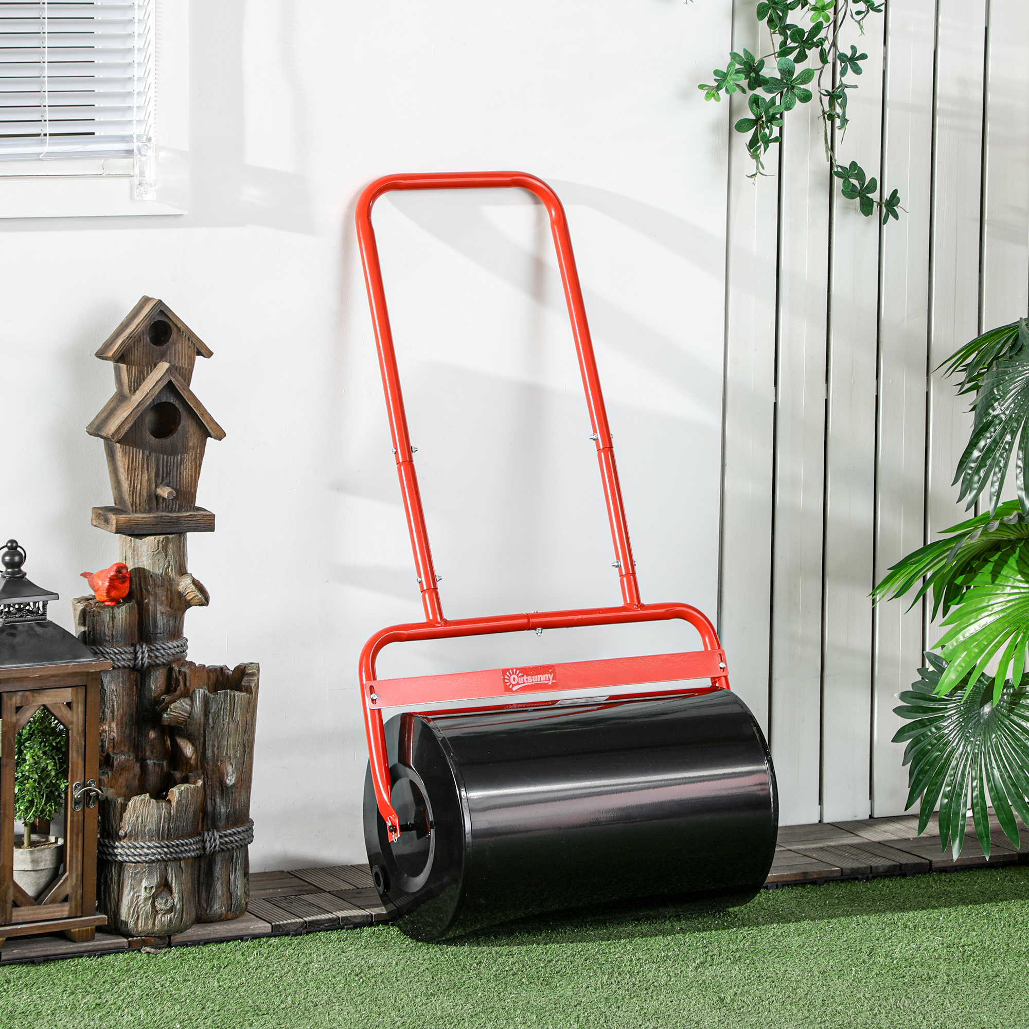 Handliche Rasenwalze, Praktische Rasenrolle, Graswalze, Gartenwalze, flexibel, Stahl, 58L x 32,5B x 113H cm, Rot