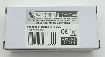 Stecker-Netzteil mit USB "CTN-0510", Ein 110-240V~, Aus 5V=, 1A, 5W, schwarz