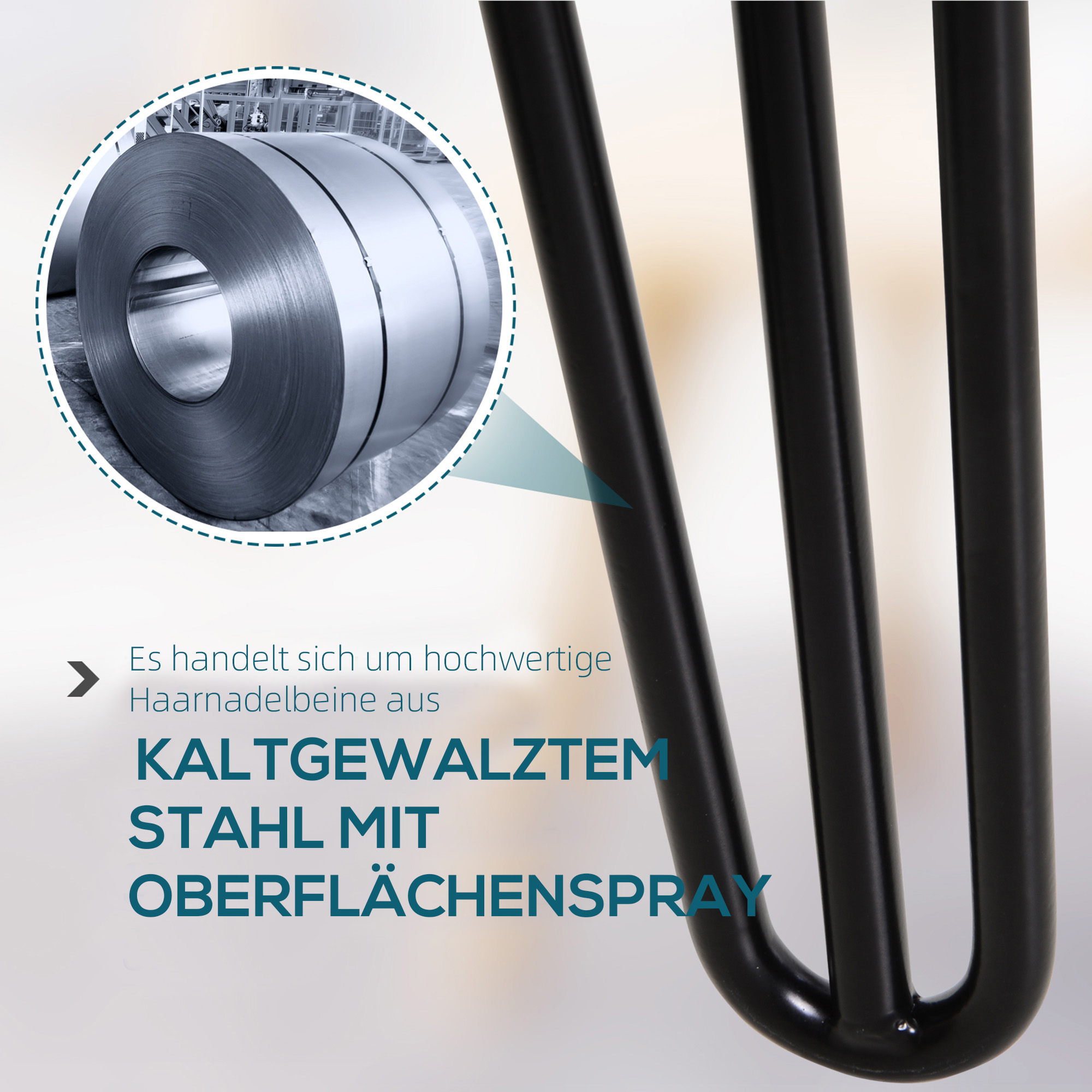 Tischbein-Set, 4 Stahl-Tischbeine, Gabel-Design, 40 kg belastbar, Schwarz