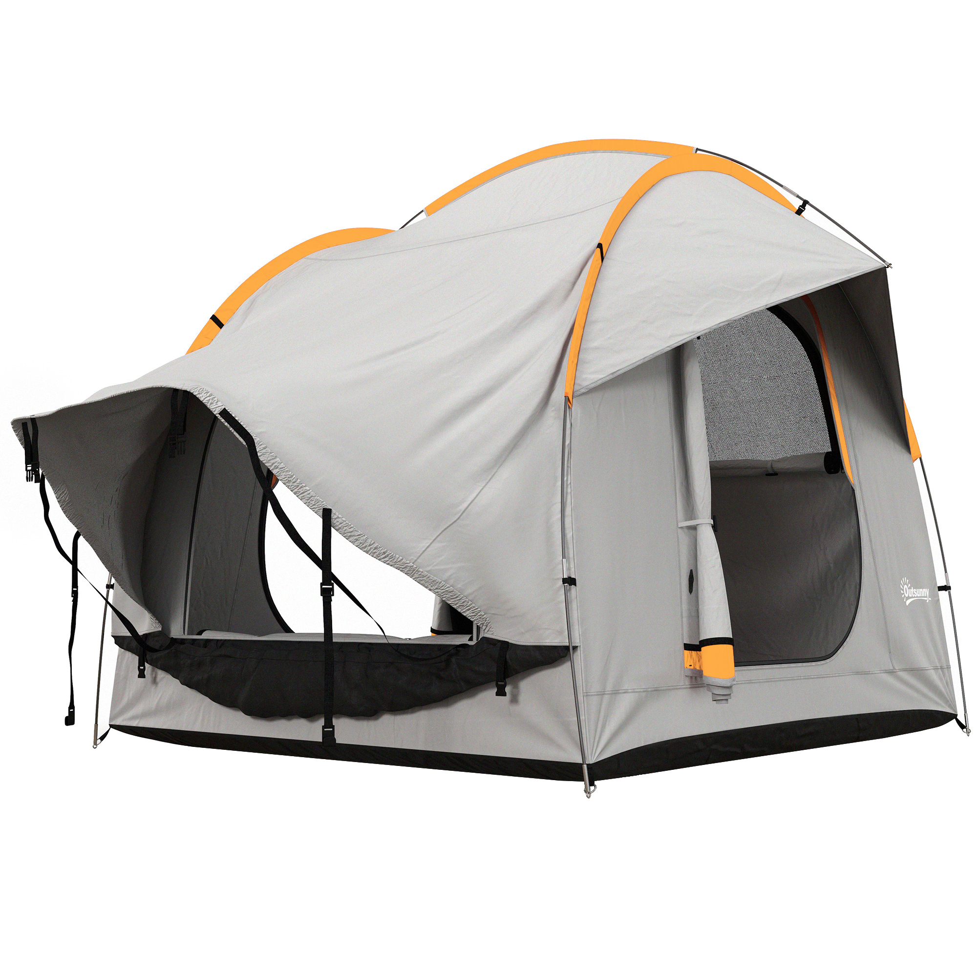 Autozelt Campingzelt, 3 Türen, wetterbeständig, 239cm x 210cm x 210cm, Orange + Grau