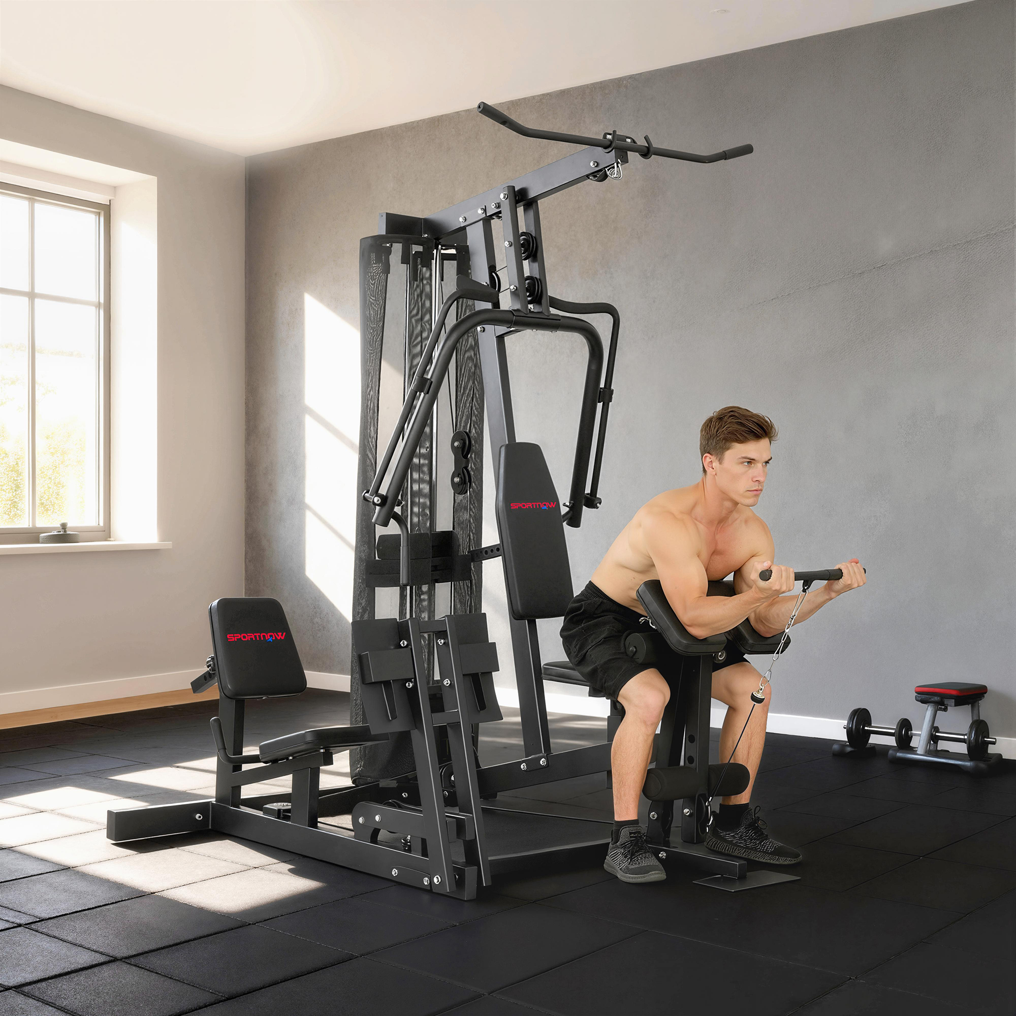 Kraftstation Fitnessstation mit Latzug Butterflystange 65kg Gewichten Seil bis zu 120kg