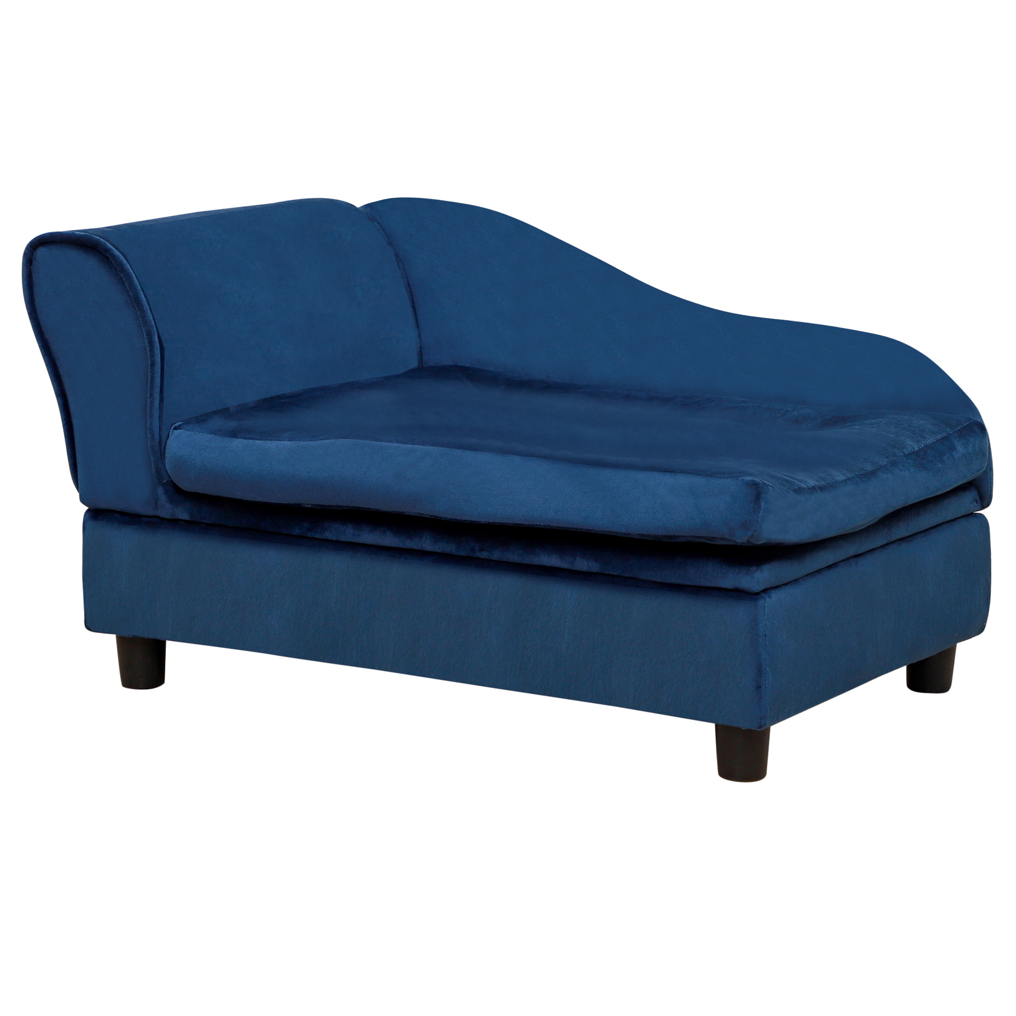 Haustiersofa mit Stauraum, weichem Kissen, bis 15 kg Tragkraft, Plüschbezug, Hartholzrahmen, Blau