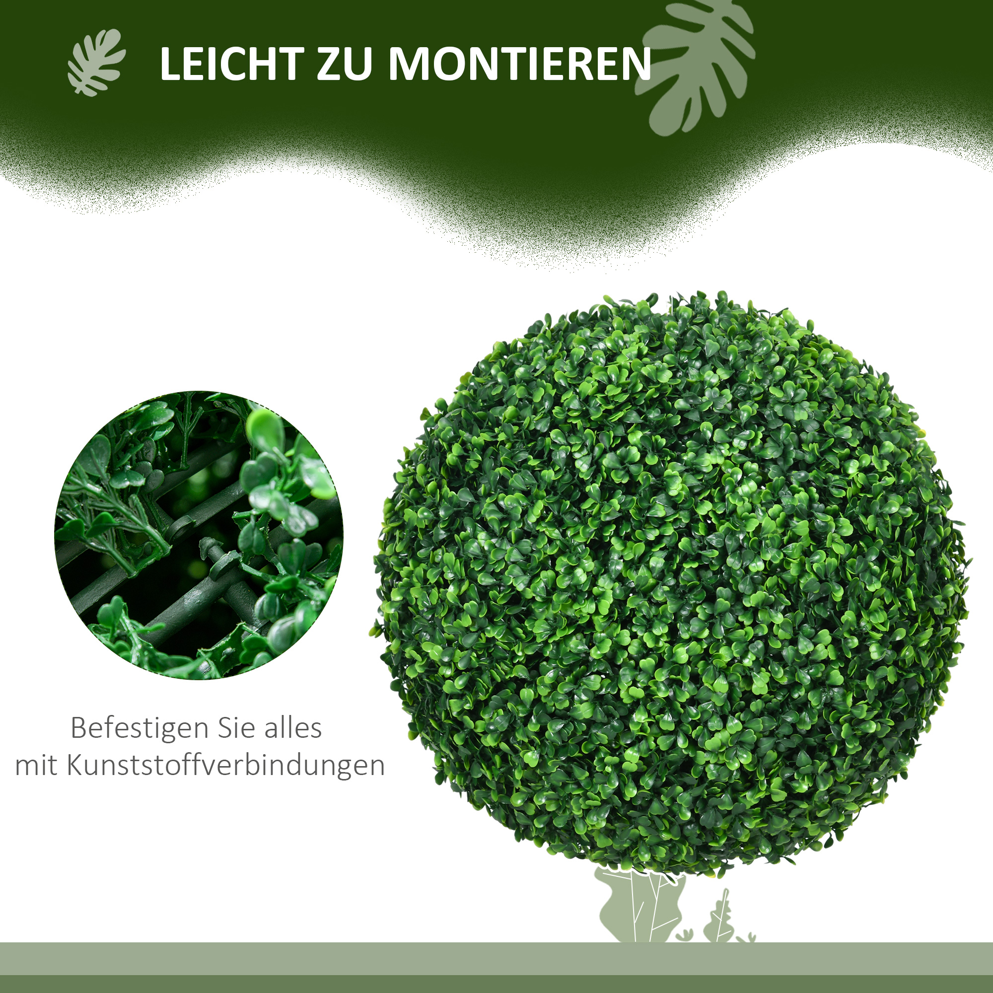 2er-Set Buchsbaumkugel, Künstliche Pflanzen, Zimmerpflanze mit UV-Schutz, Deko-Pflanze, für Indoor, Outdoor, Grün