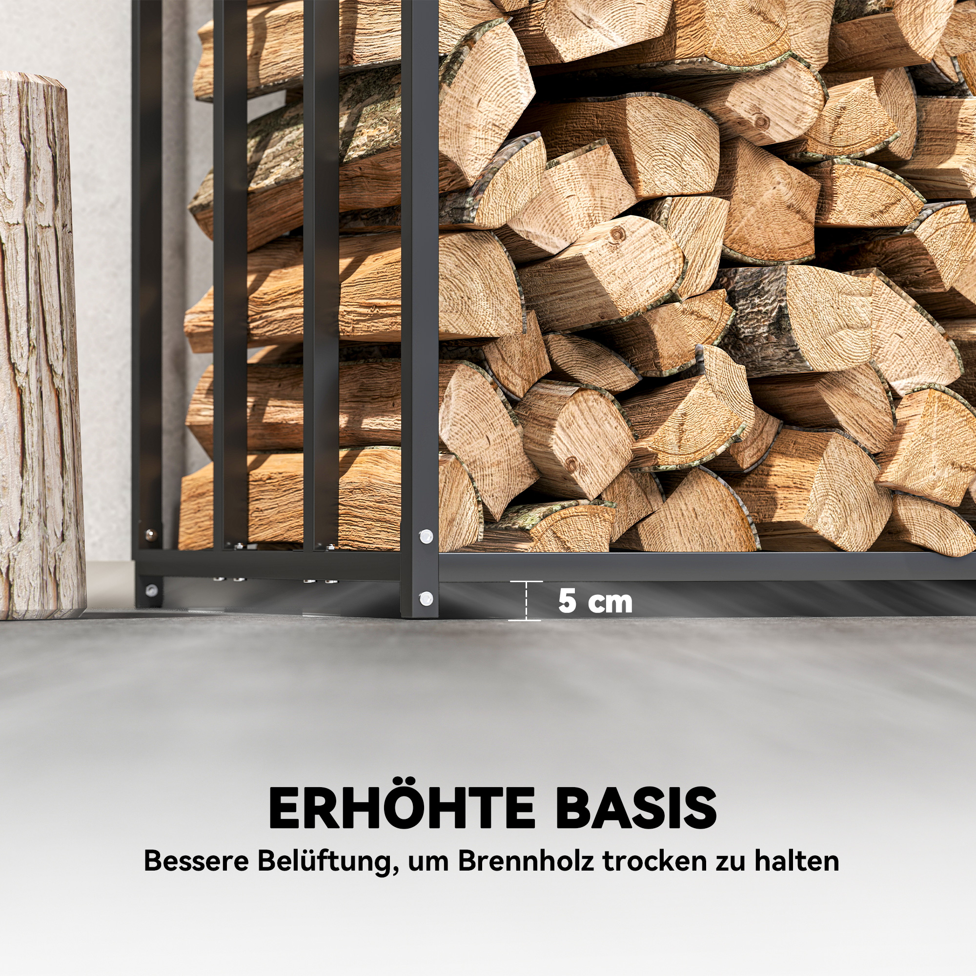 Feuerholzregal, Brennholzständer aus Stahl, Stoffabdeckung, 300 kg Belastbarkeit, 140 x 70 x 154 cm, Schwarz