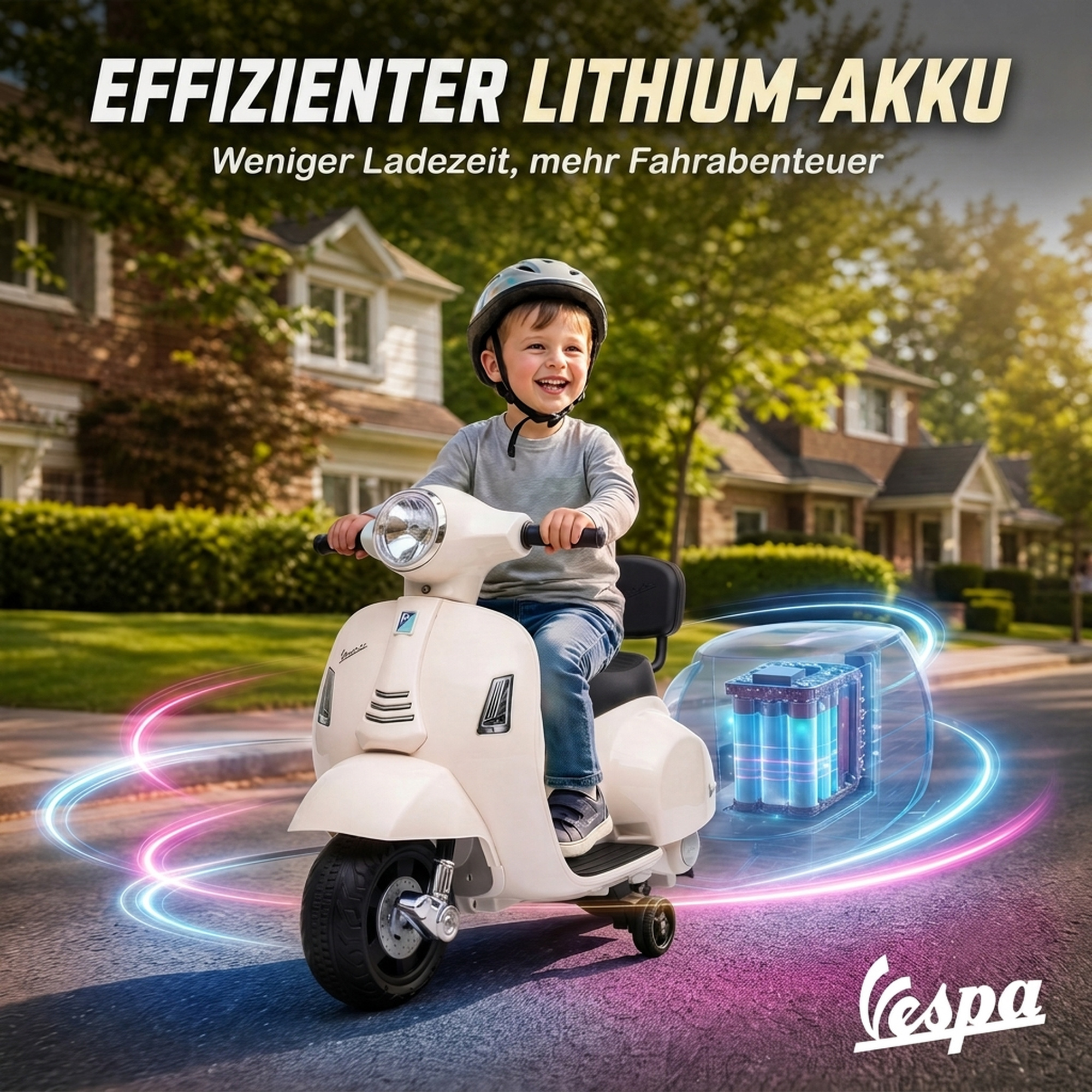 Elektro Motorrad Kinder Mini Vespa GTS 6V Elektromotorrad mit Lithium-Akku Ergonomischer Sitz Rückenlehne 1,5-3 Jahren