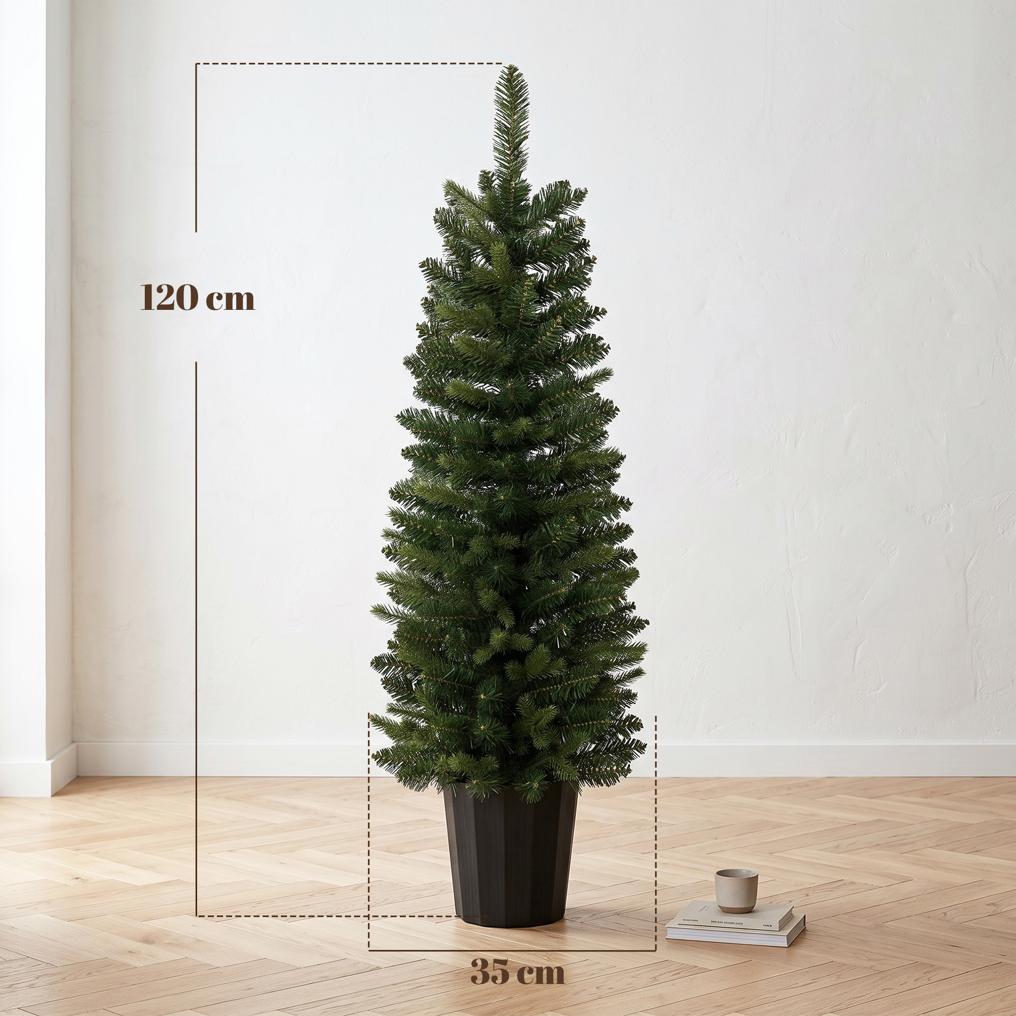 2er-Set künstliche Weihnachtsbäume, 120 cm, Tanne für den Eingangsbereich mit 170 Zweigspitzen, Pflanztopf-Basis, grün
