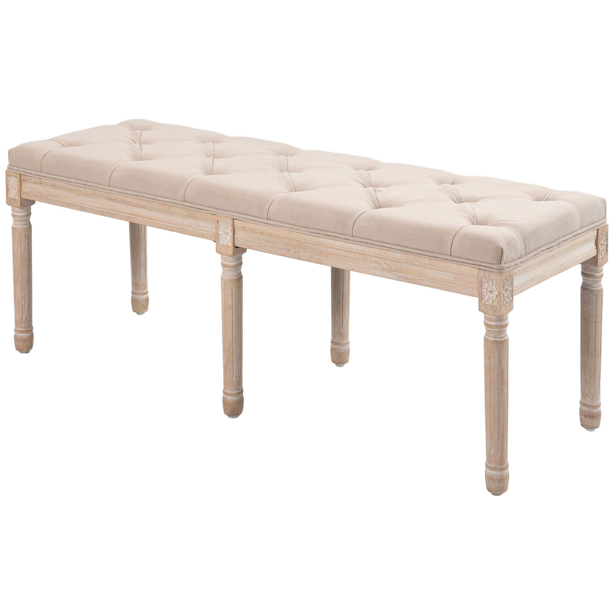 Sitzbank Vintagedesign Vintagebank, Knopfheftung, gedrechselte Beine, Shabby Chic, Creme + Weiß