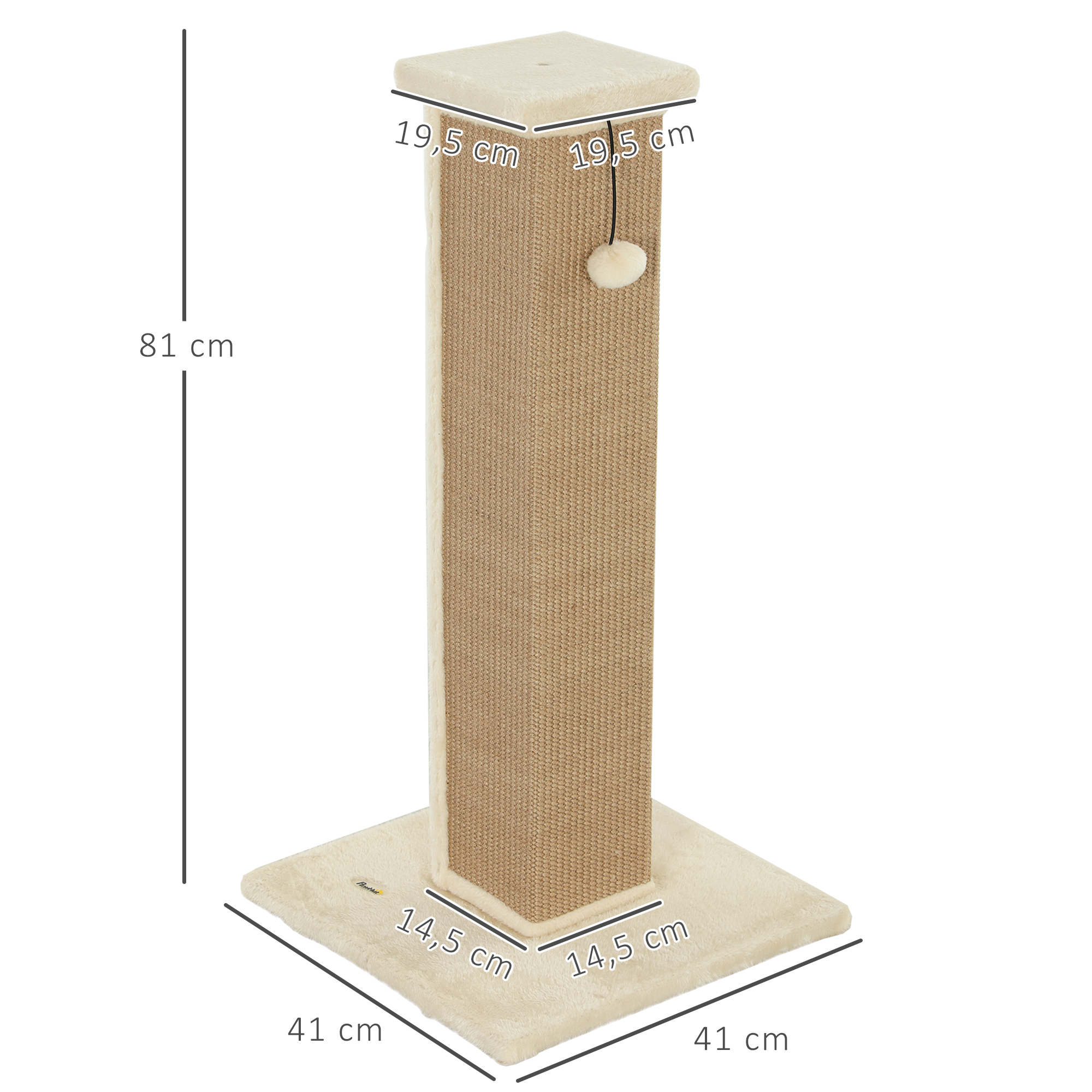 Kratzbaum Katzenbaum, inkl. Spielball, Plüsch, Jute, 41 cm x 41 cm x 81 cm, Beige