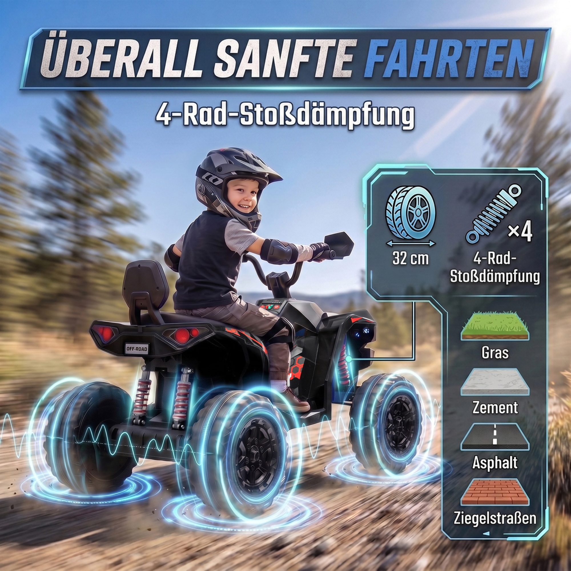 Kinder Quad Elektro 24V 2-Sitzer Elektro ATV 4–6 km/h Kinderquad mit Lithium-Akku 2 120W Motoren 4-Rad-Federung