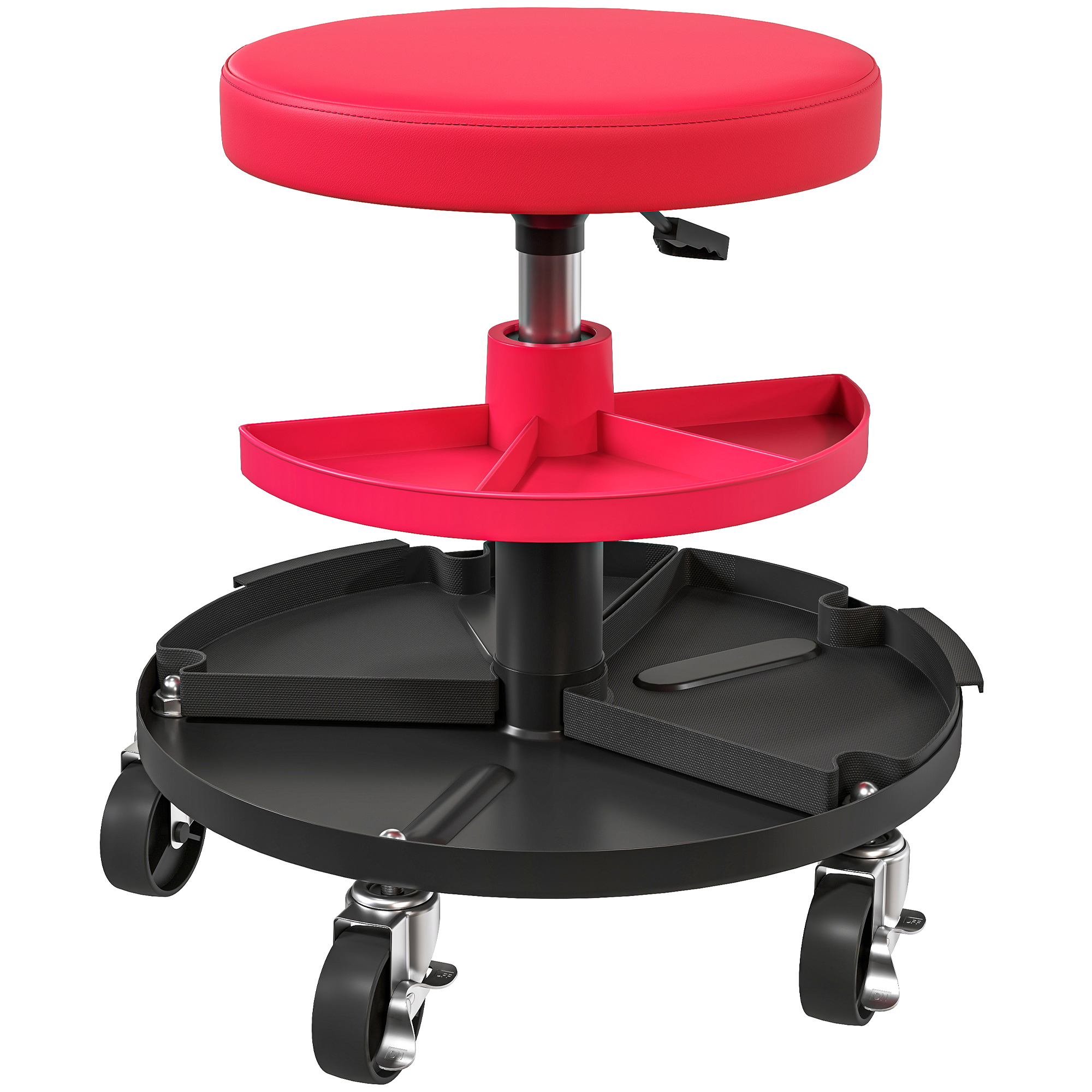 Werkstatthocker mit Rollen Tabletts höhenverstellbar 40-51cm Rollhocker bis 135 kg belastbar Rot Werkstatthocker mit Rollen Tabletts höhenverstellbar 40-51cm Rollhocker bis 135 kg belastbar Rot