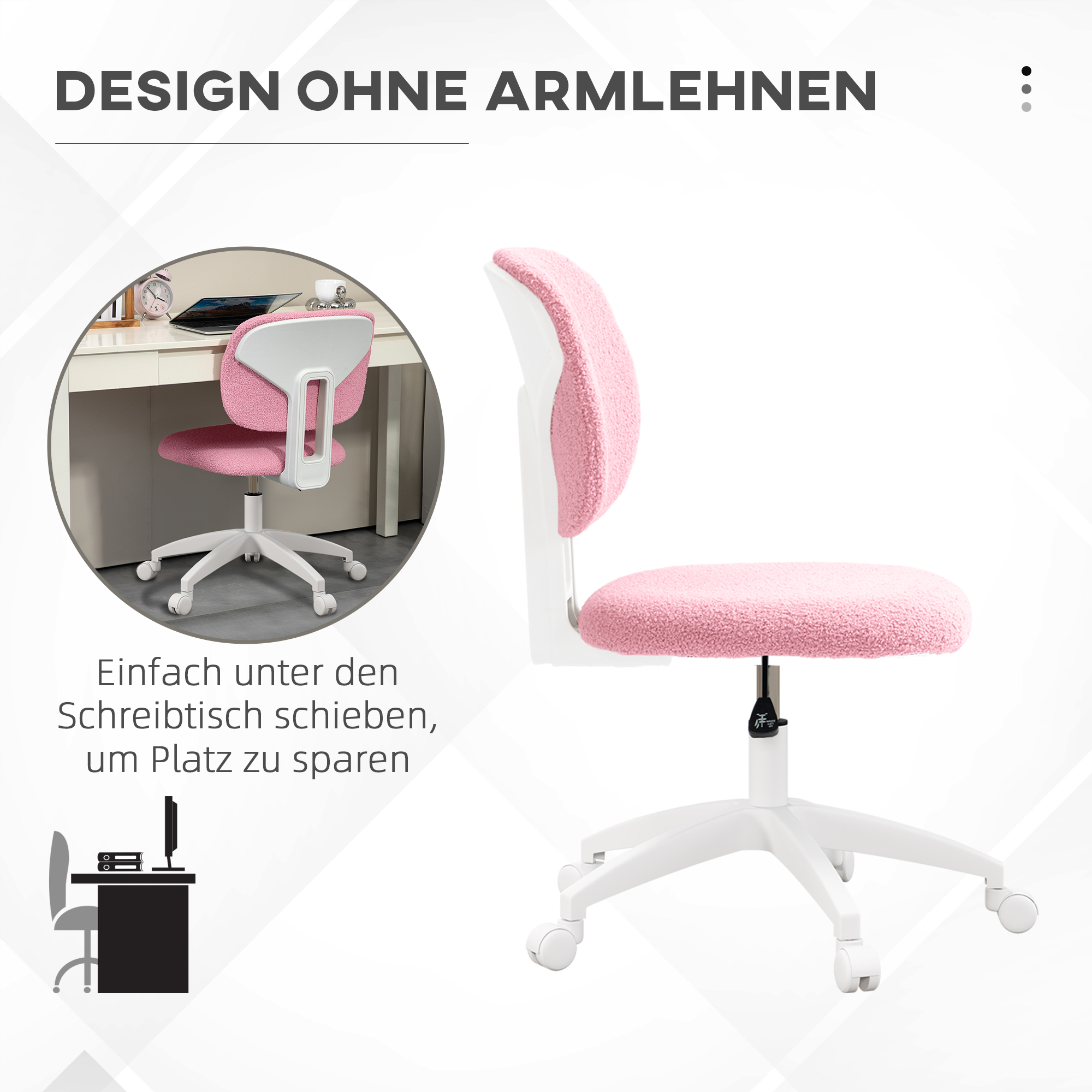 Bürostuhl Computerstuhl drehbar, höhenverstellbar, 48 cm x 53 cm x 80-90 cm, Rosa