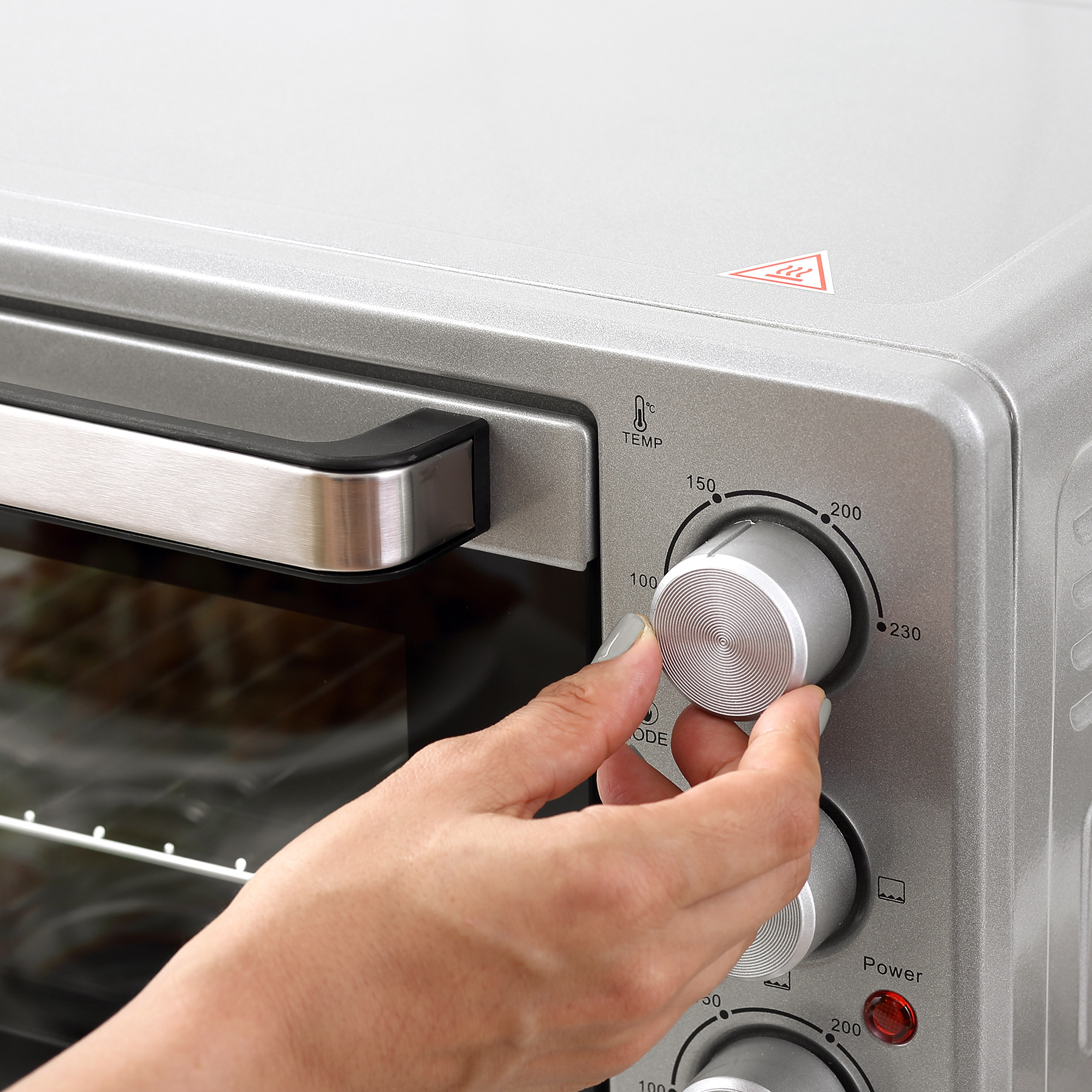 Mini Backofen 32L 100 °C-230 °C 1600 W Mini Ofen mit Backblech Krümelblech Grillrost und 3 Kochmodi Pizzaofen mit Timer Backblech-Griff Edelstahl Silber