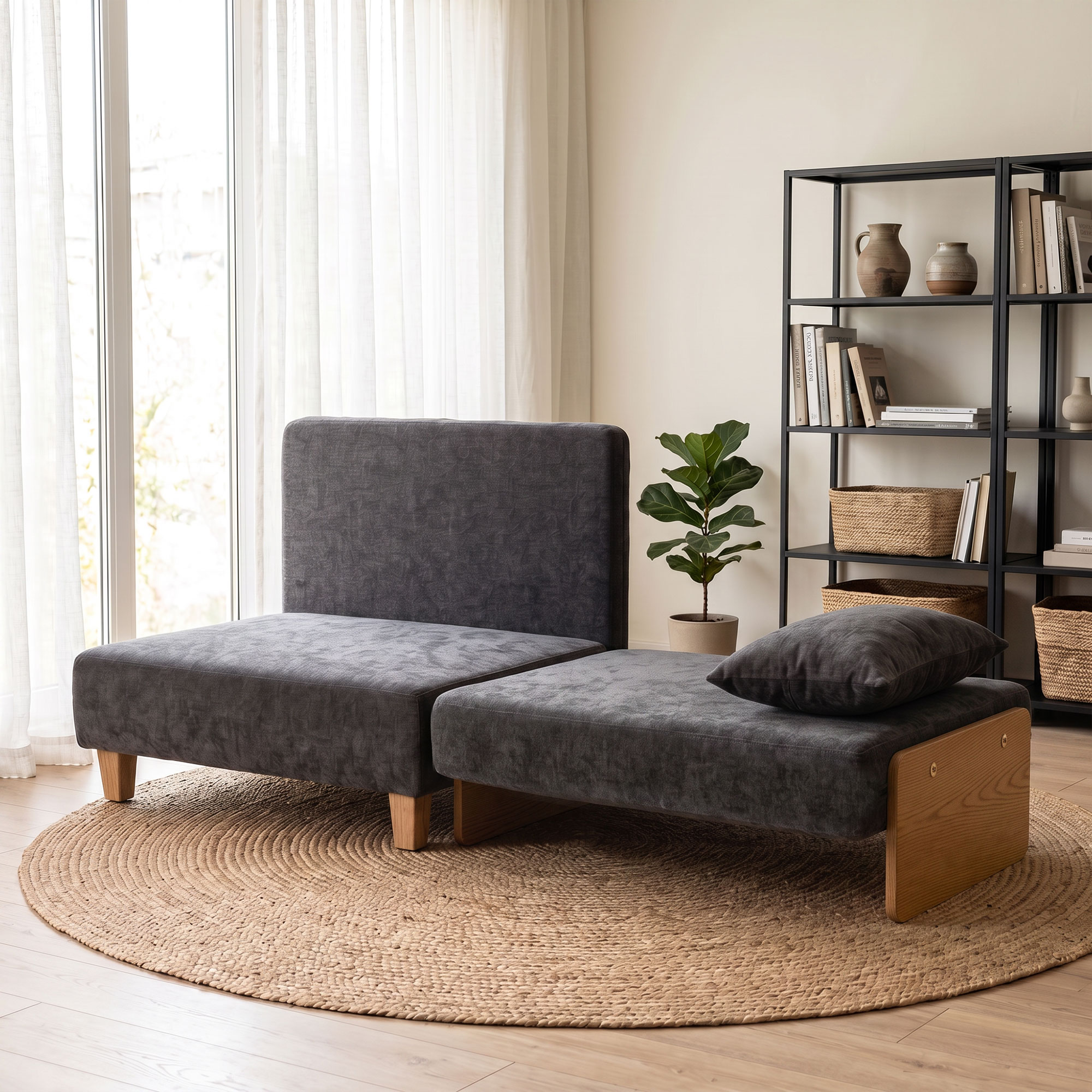 Schlafsessel 2-in-1 mit Bettfunktion, Schlafsofa mit 2 waschbaren Kissen, Seitentaschen für Wohnzimmer, Schlafzimmer