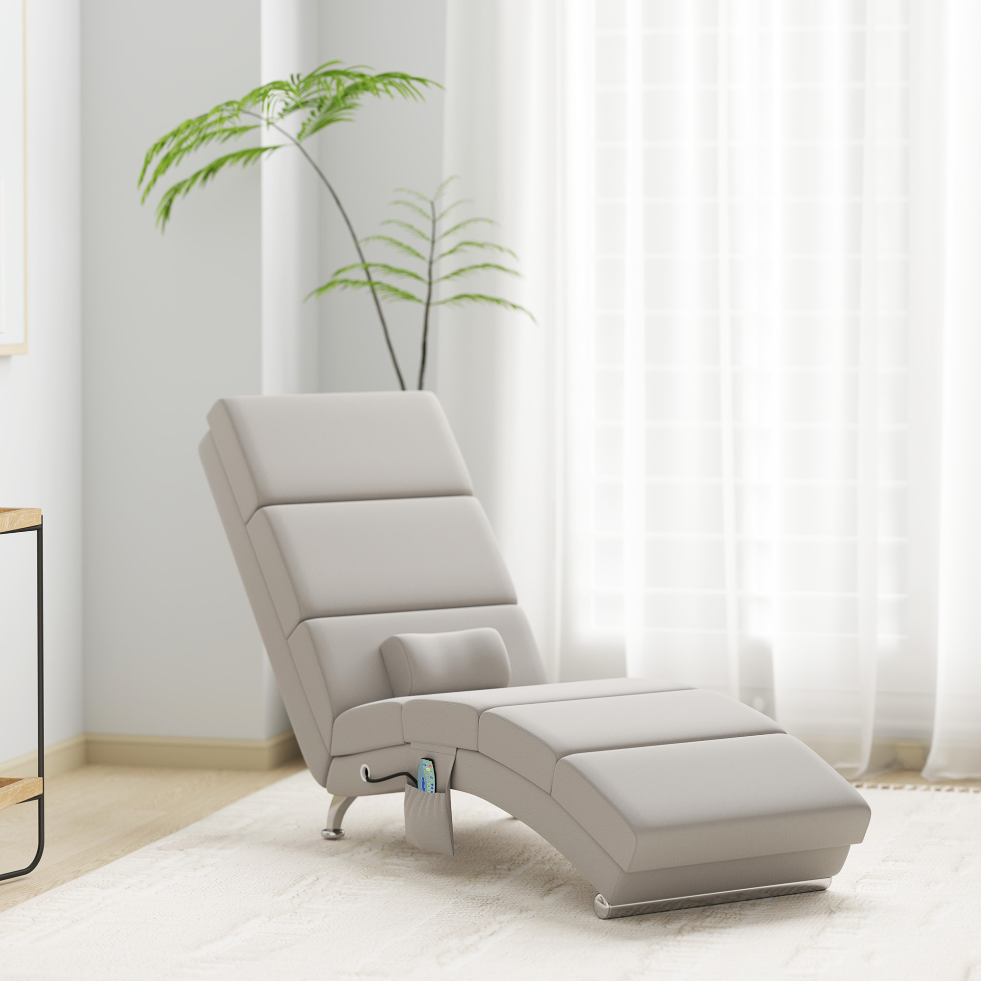 Relaxsessel Elektrisch Massagesessel mit Liegefunktion Wärmefunktion Vibration Lendenkissen 56 x 168 x 84 cm Cremeweiß