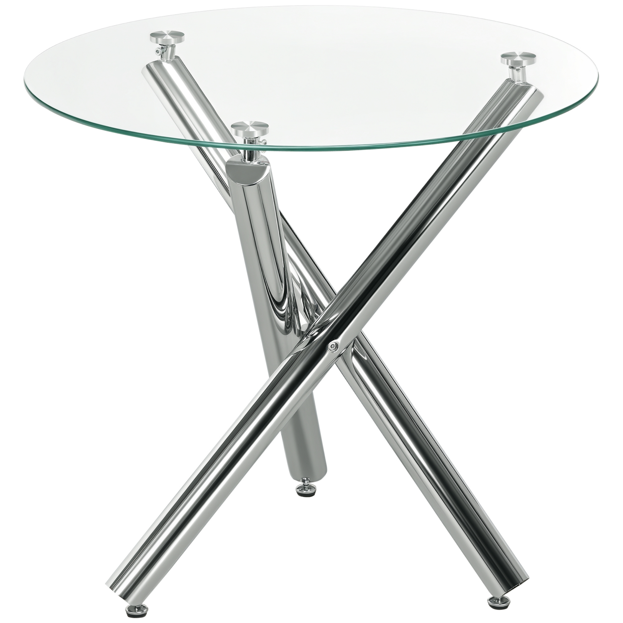 Esstisch, runde Hartglasplatte, randloses Design, für 2-4 Personen, Stahlbeine, 80 x 80 x 74 cm Esstisch, runde Hartglasplatte, randloses Design, für 2-4 Personen, Stahlbeine, 80 x 80 x 74 cm