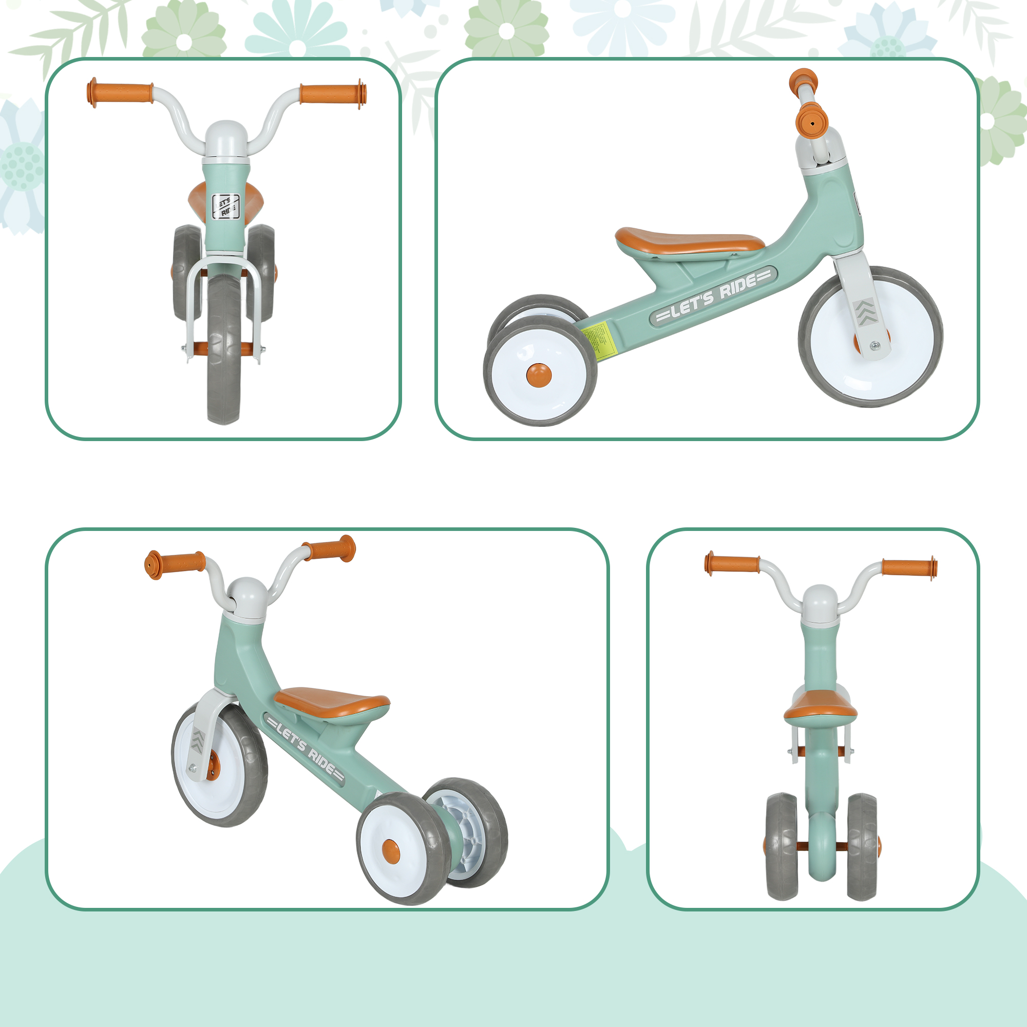 Toddler Balance Bike with No Pedal, 3 Silence Wheels for 12-36 Months Boys and Girls, Indoor Outdoor, Green