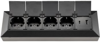 4-fach Steckdosenblock, USB-A+C, schwarz / 250V~/ 16A, USB 3,1A, PD, mit Klappen
