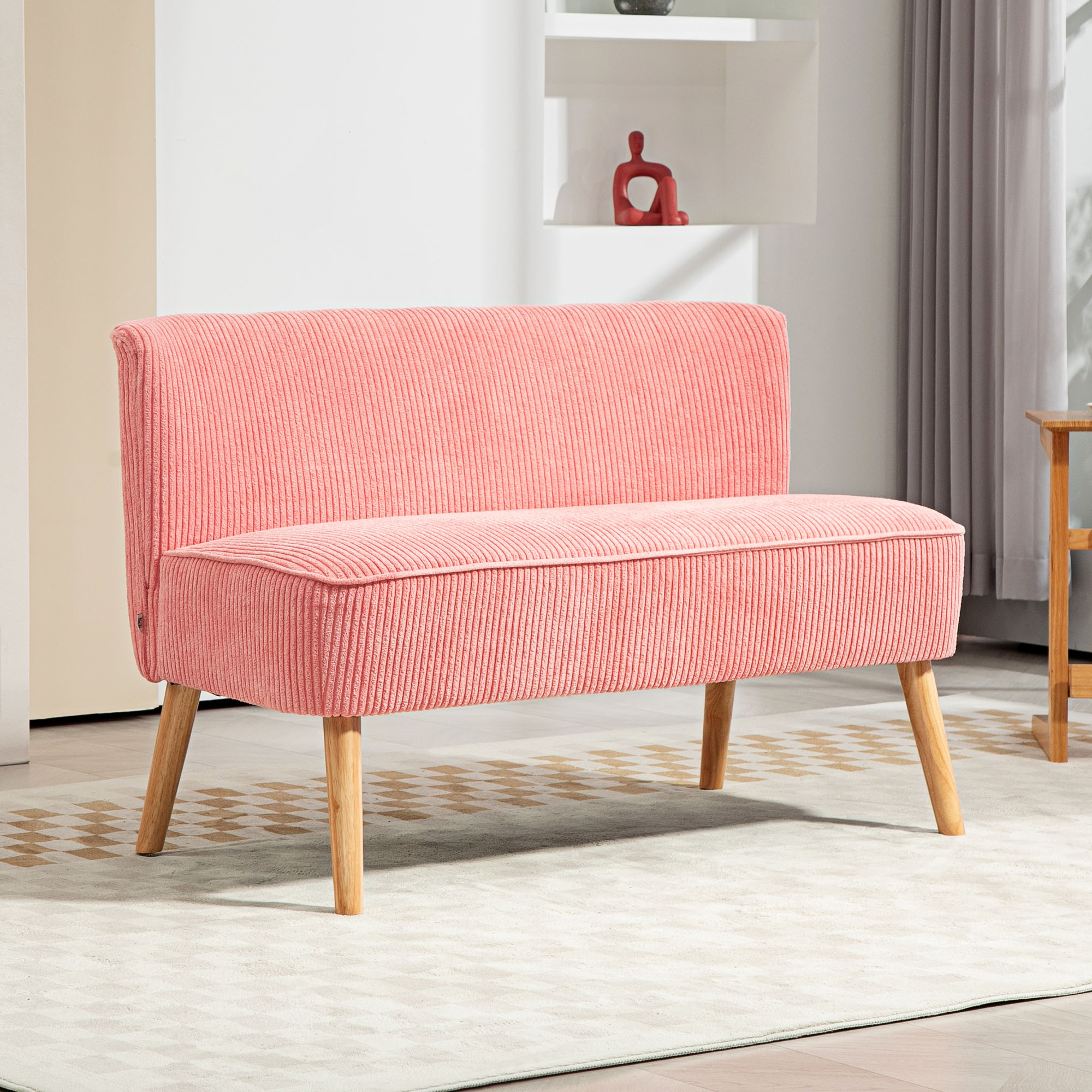 Zweisitzer-Sofa, elegantes Skandi Design, massiver Holzrahmen, bis 150 kg, 117 x 56,5 x 77 cm, Rosa
