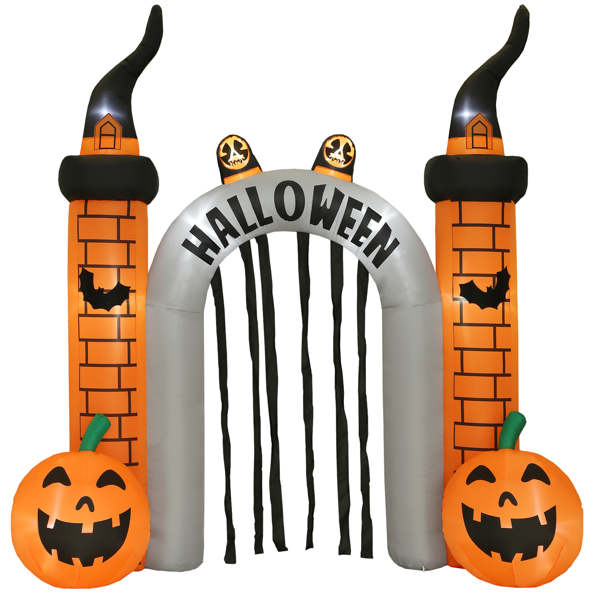 Aufblasbarer Halloween-Torbogen, Kürbis-Design, LEDs, Heringe, Polyester Aufblasbarer Halloween-Torbogen, Kürbis-Design, LEDs, Heringe, Polyester
