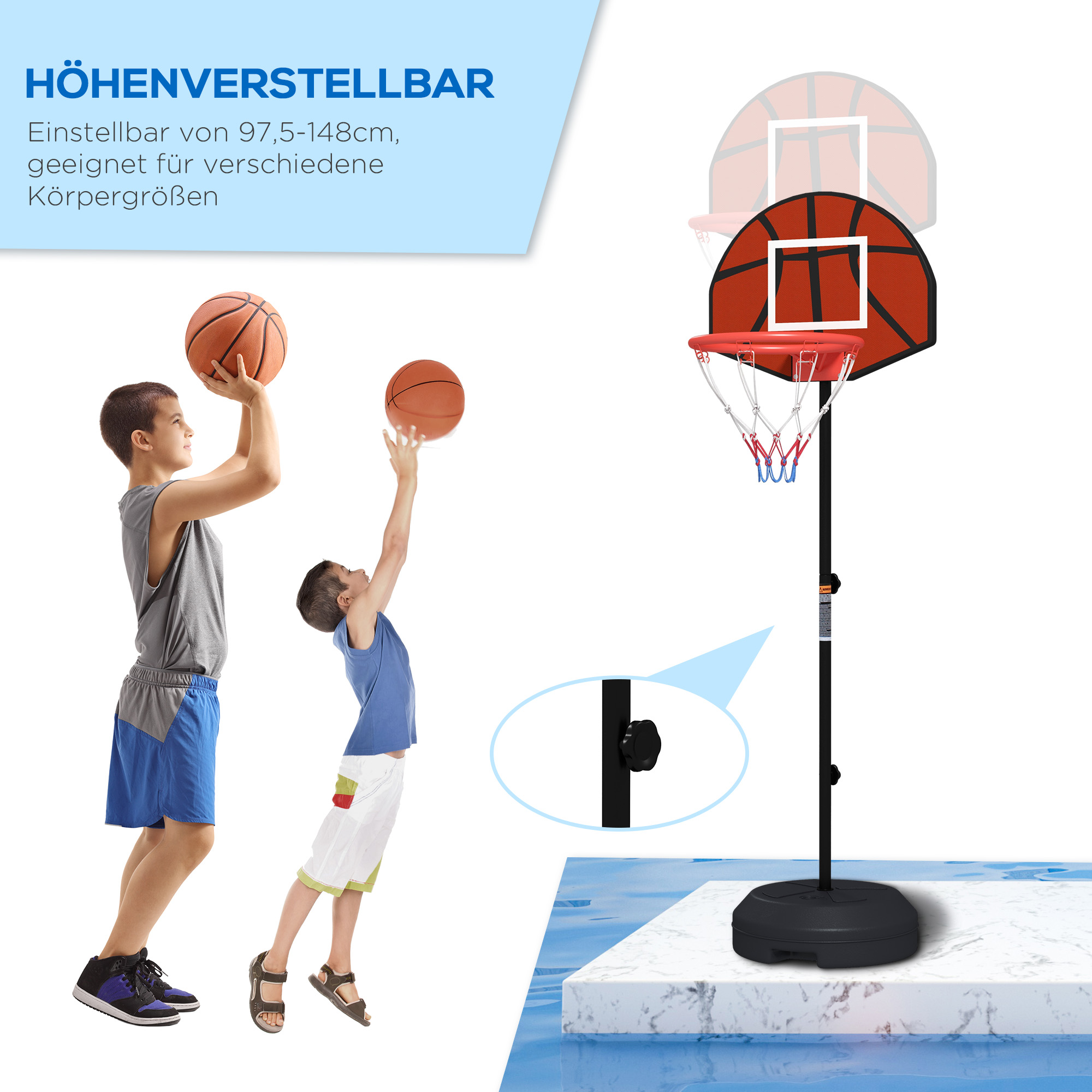 Basketballständer, höhenverstellbar, 98-148cm, schwarz