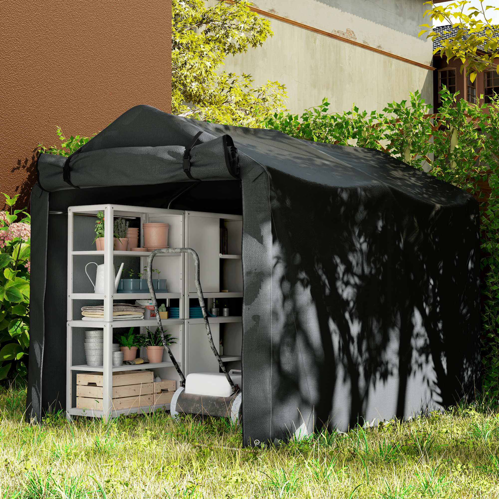Garagenzelt, wasserdicht Zeltgarage mit Tür, UV-beständig 220 x 157 x 165 cm Schwarz