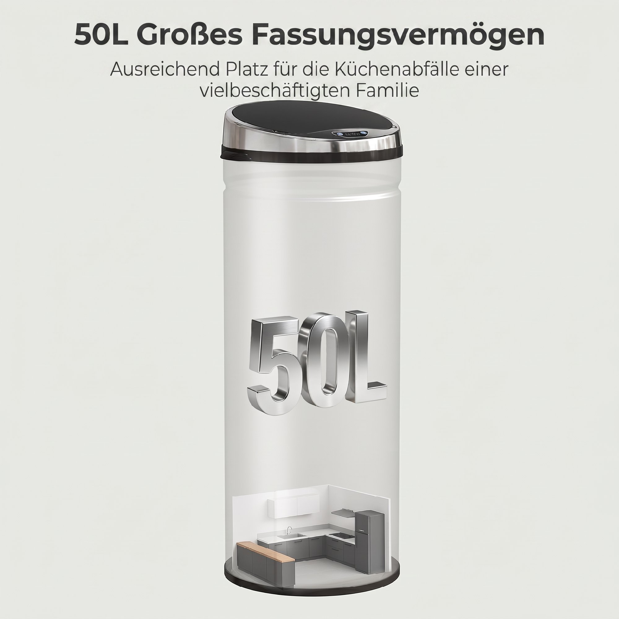50 L Sensor Mülleimer, Automatischer Abfalleimer, Rostfreier Kücheneimer mit Infrarotsensor, für Küche, Esszimmer