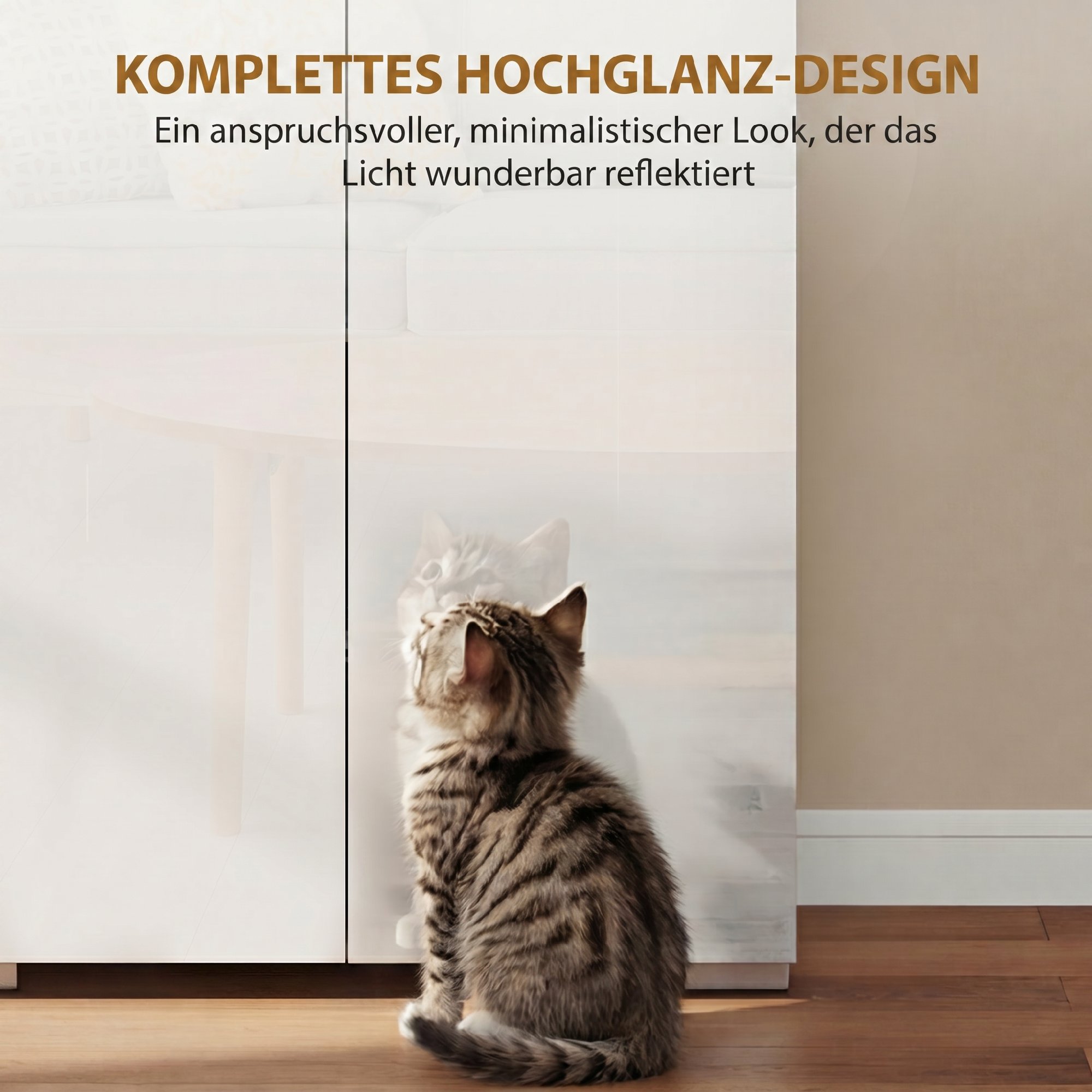 180 cm Hoher Küchenschrank, Vorratsschrank mit Soft-Close-Türen und Verstellbaren Regalen, Hochglanz Weiß